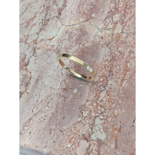 Estate 14k Solid Yellow Gold Simple Flat Minimal 2mm Wedding Band Ring Size 10