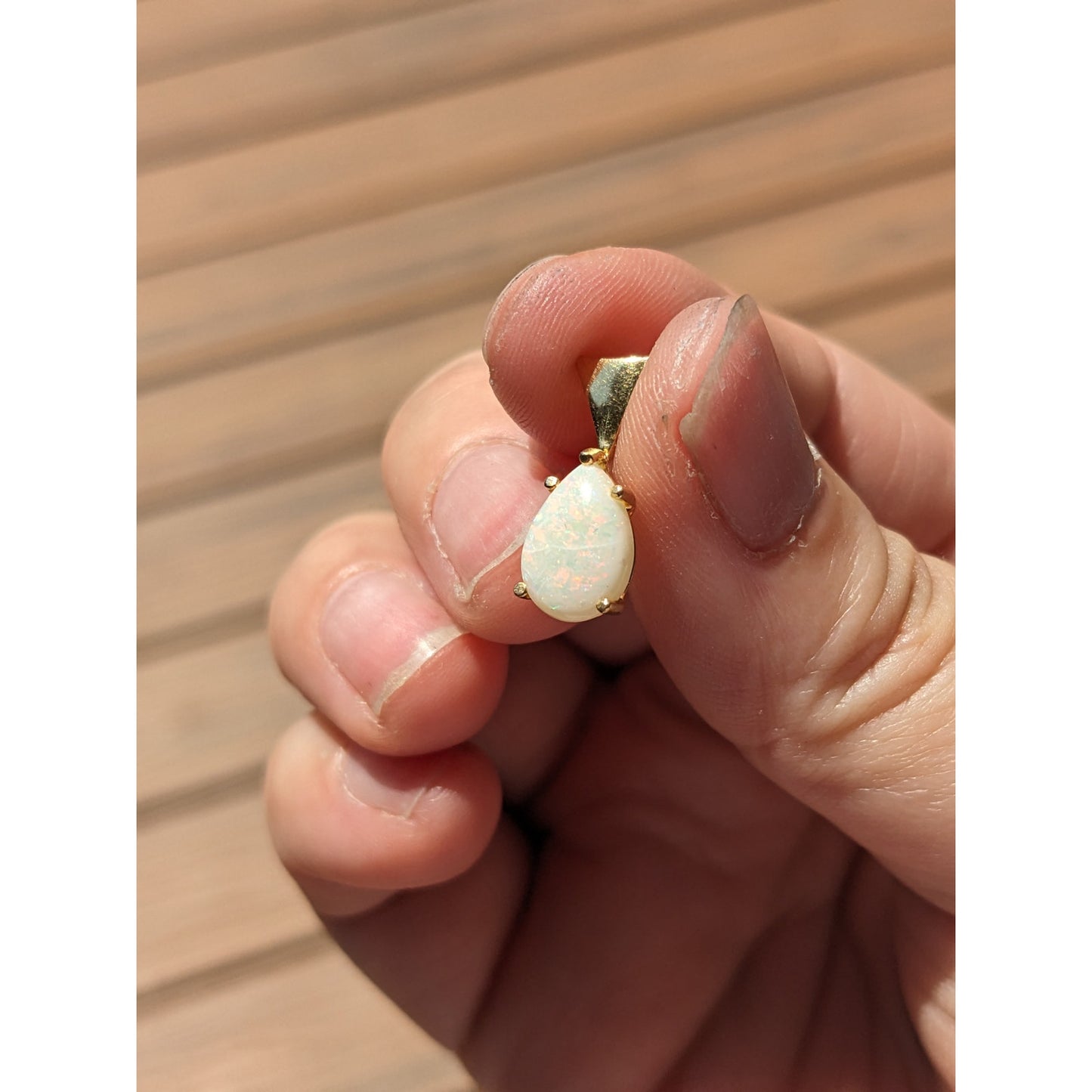 Estate 14k Yellow Gold Teardrop Opal Charm Pendant
