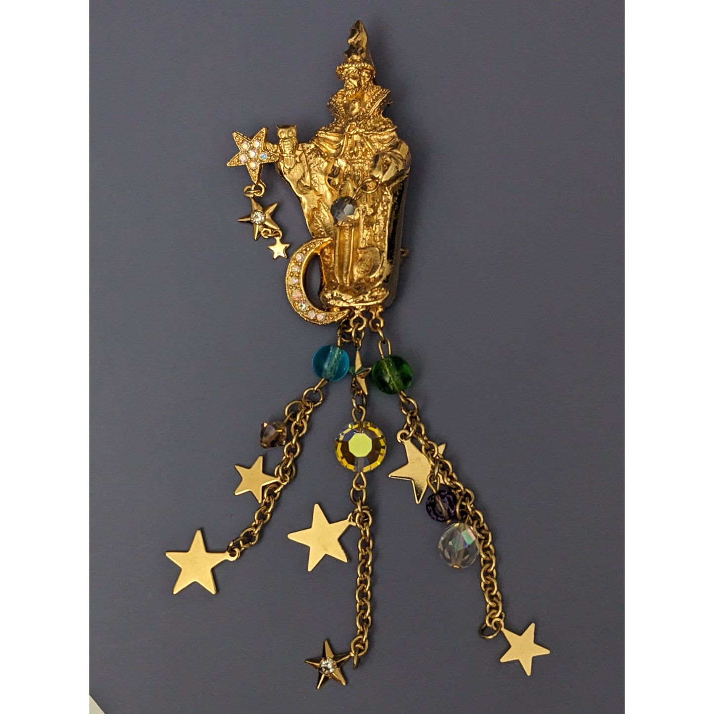 Vintage Kirks Folly Wizard Magician with Stars and Moon Brooch Pin Pendant
