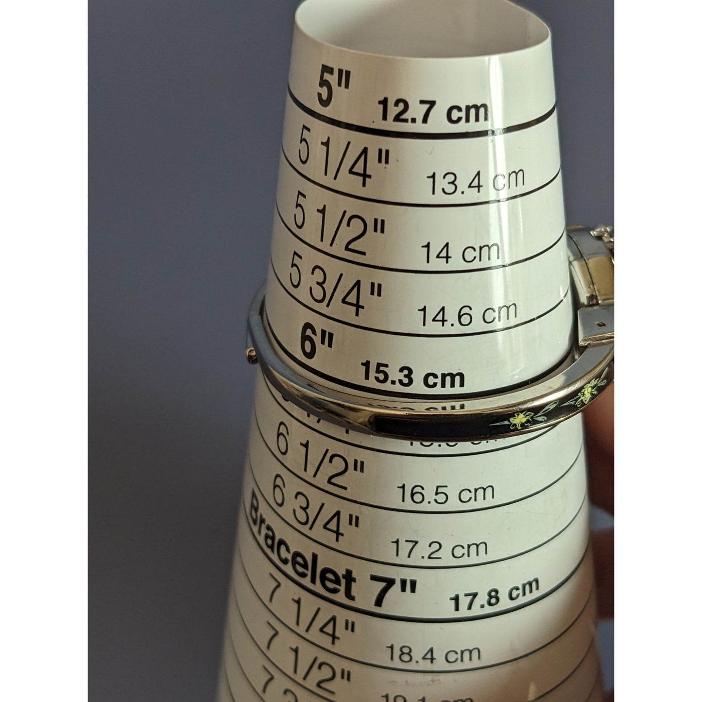 Vintage André Mouche Green Enamel Floral Design Bangle Watch, Concealed Dial