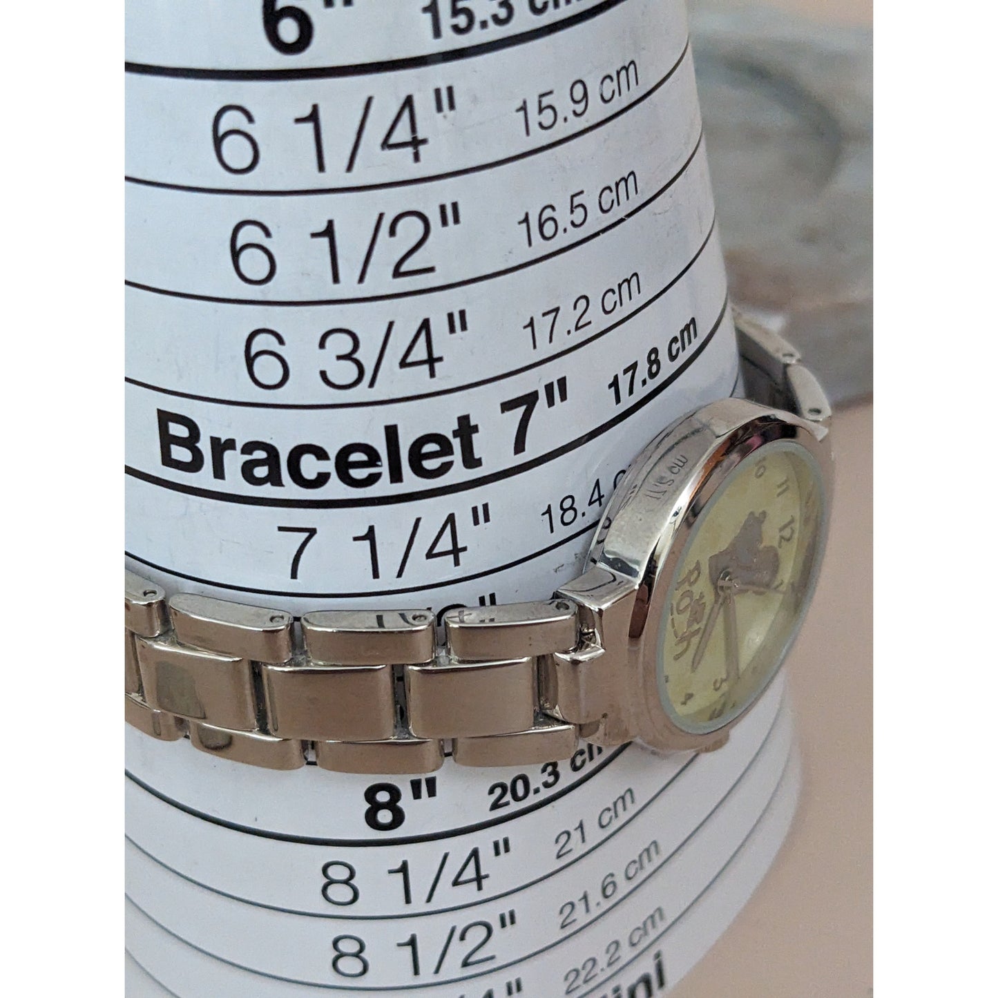 Vintage Andre Mouche Silver Tone Bangle Watch with Blue Floral Enamel Working