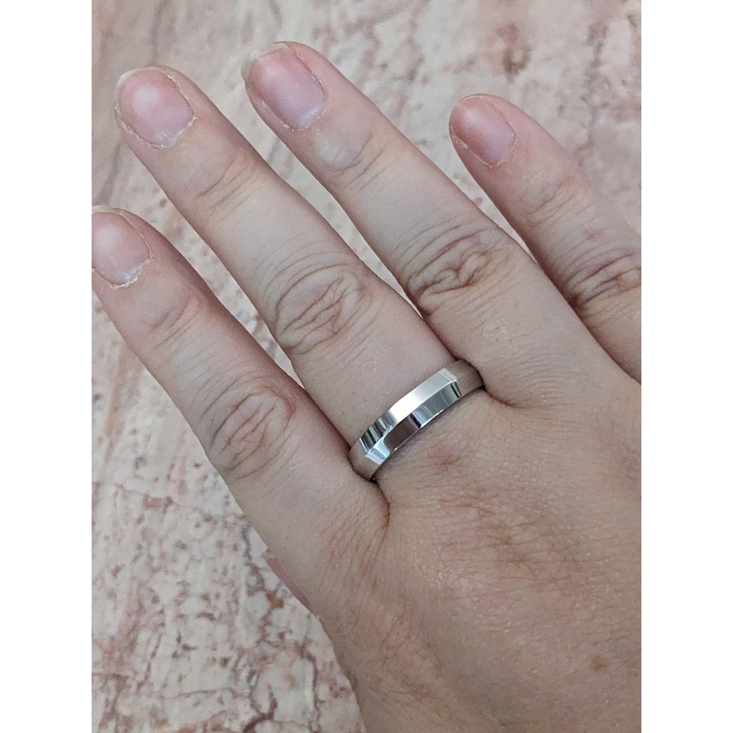 Estate 14k Solid White Gold Modern High Polish Beveled Wedding Band Ring Size 10