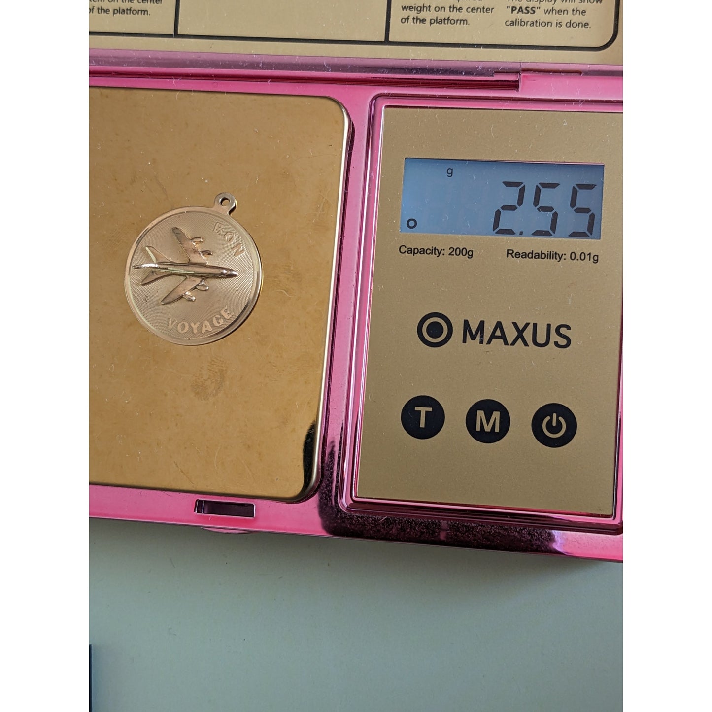 FLAW Vintage 14k MCM Bon Voyage Airplane Circle Pendant