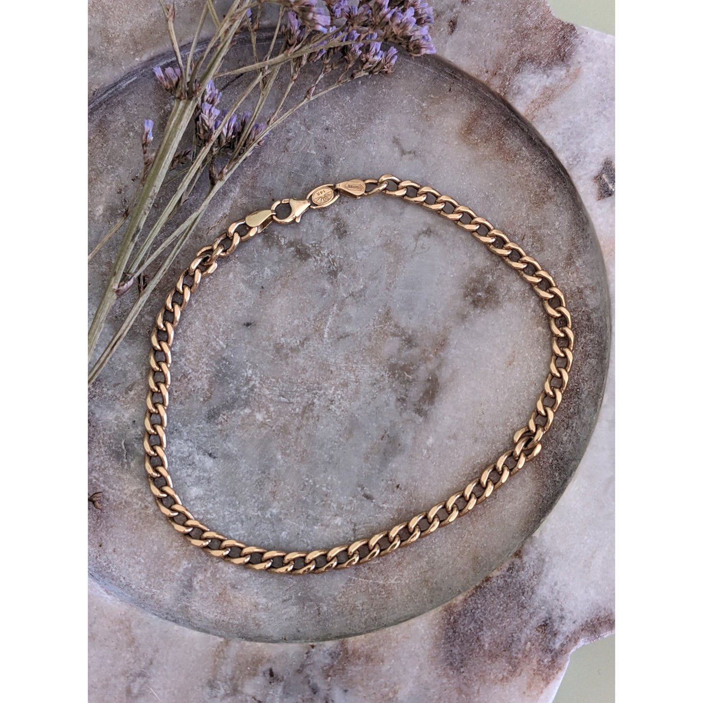 Estate Aurafin 14k Yellow Gold Chain Bracelet or Anklet 10in