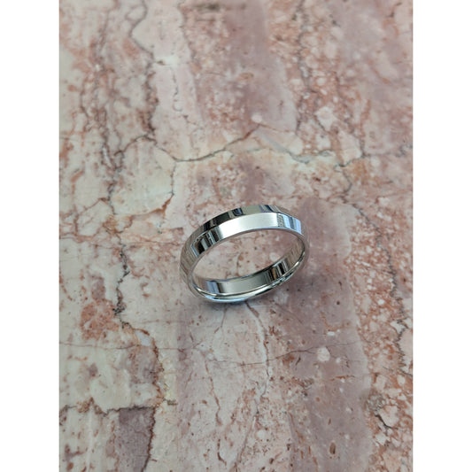 Estate 14k Solid White Gold Modern High Polish Beveled Wedding Band Ring Size 10