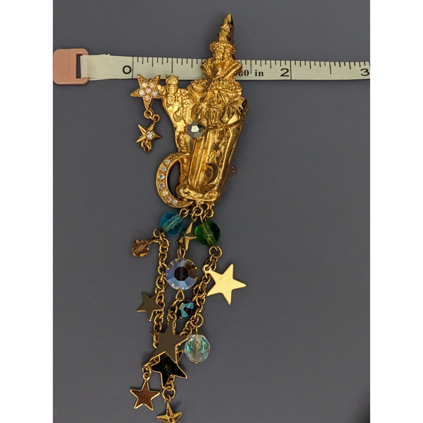 Vintage Kirks Folly Wizard Magician with Stars and Moon Brooch Pin Pendant