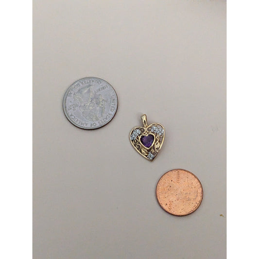 Estate 10k Yellow and White Gold with Filigree Design Heart Pendant