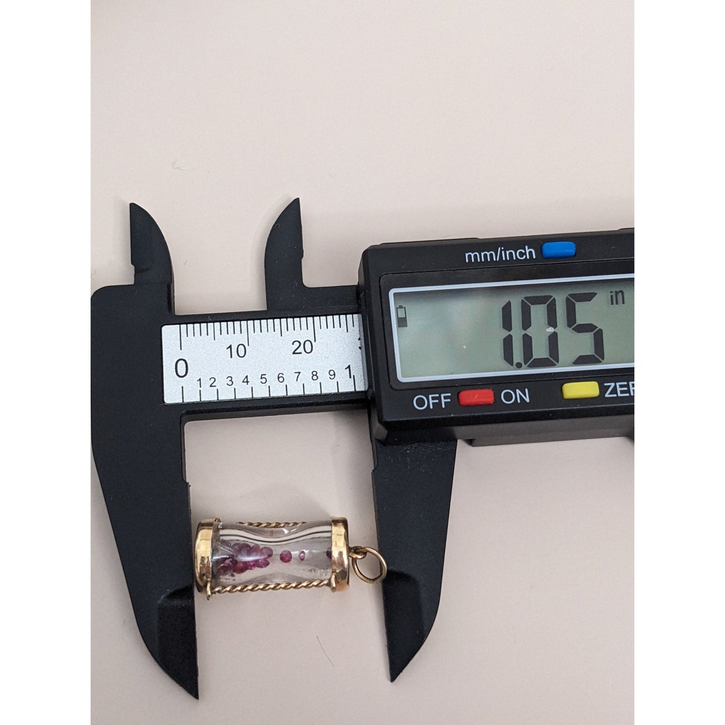 Vintage 14k Yellow Gold 3D Hourglass Pendant with Rubies