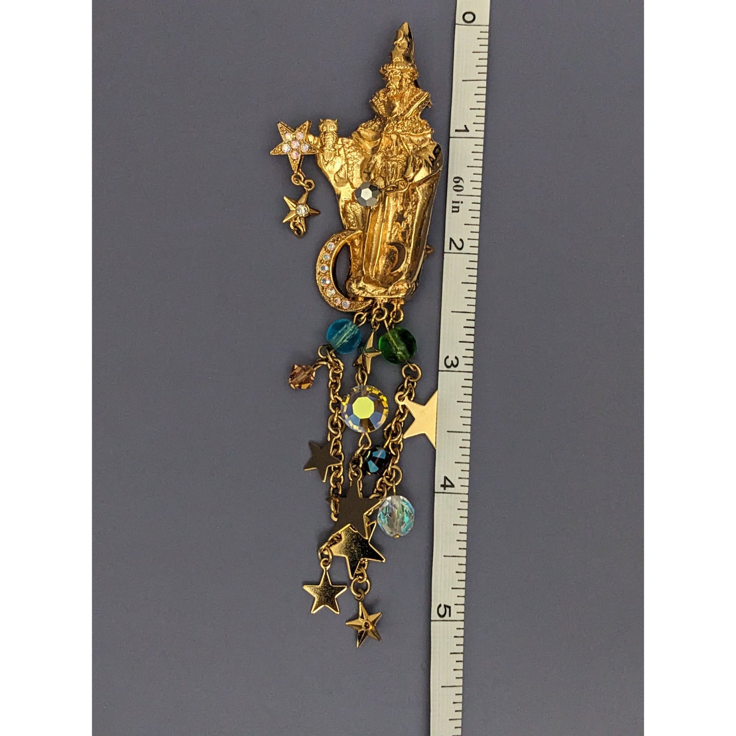 Vintage Kirks Folly Wizard Magician with Stars and Moon Brooch Pin Pendant