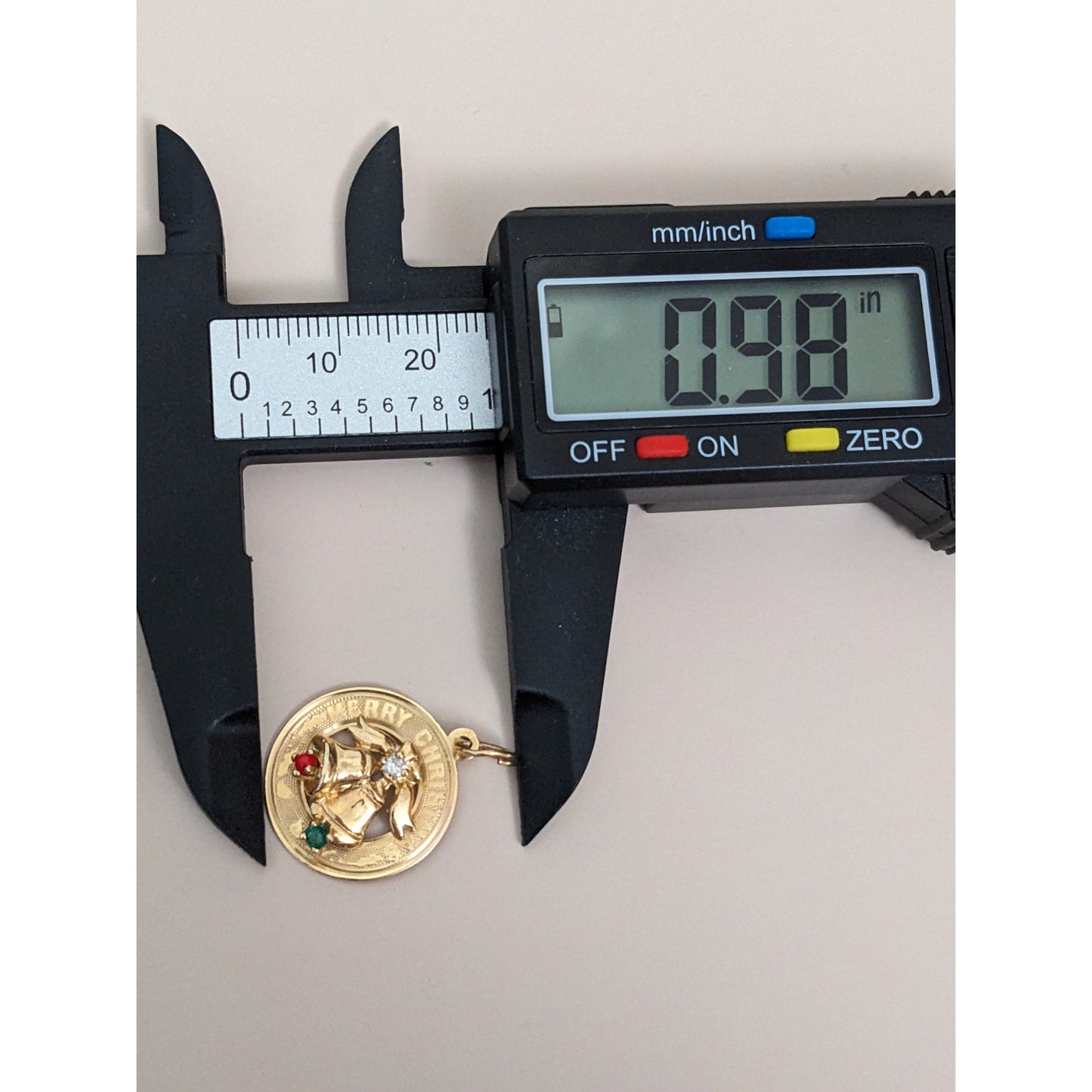 Vintage 14k Yellow Gold Festive Merry Christmas Holiday Bells Pendant