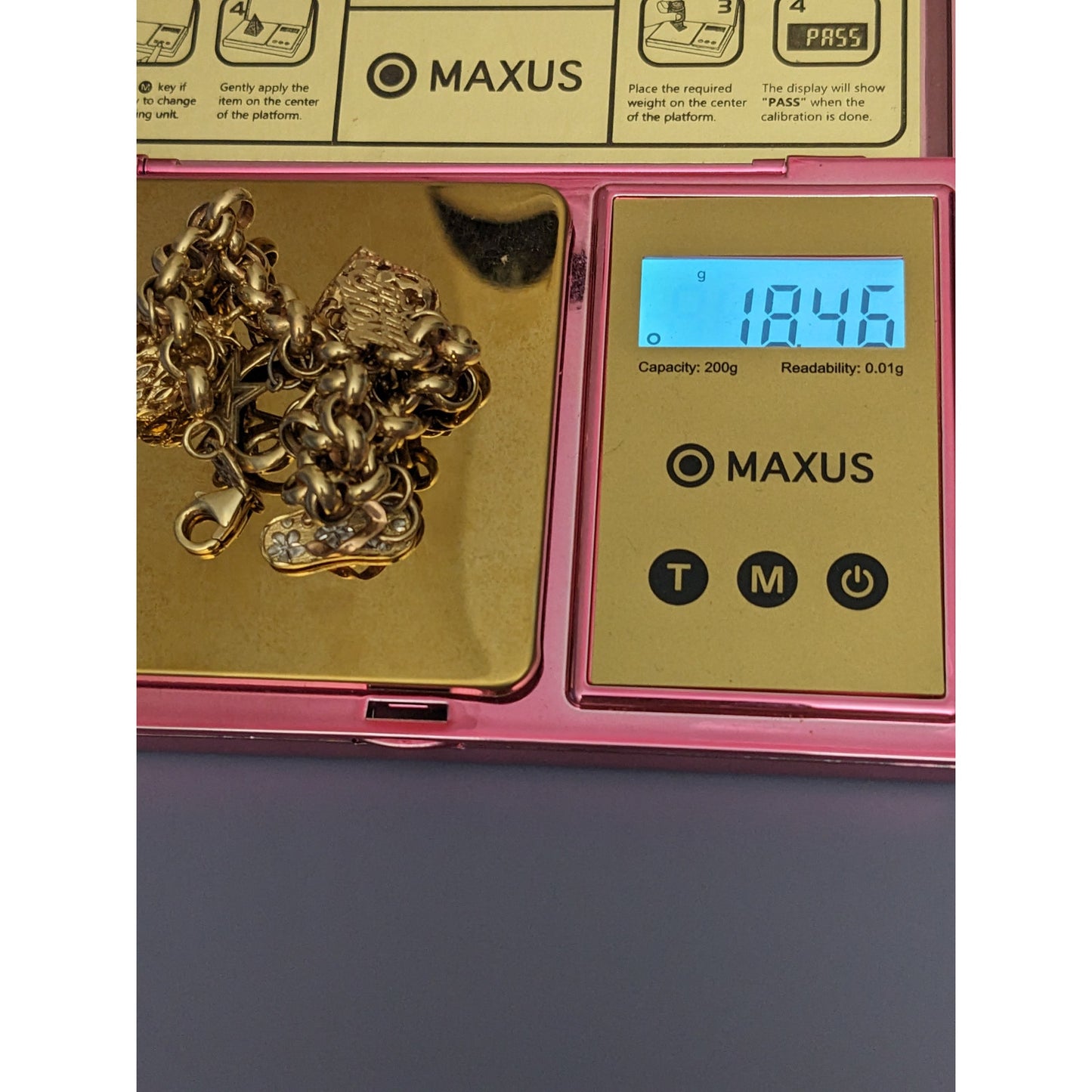 Vintage Estate 14k Solid Gold Hollow Rolo Gold Link Bracelet and Charms