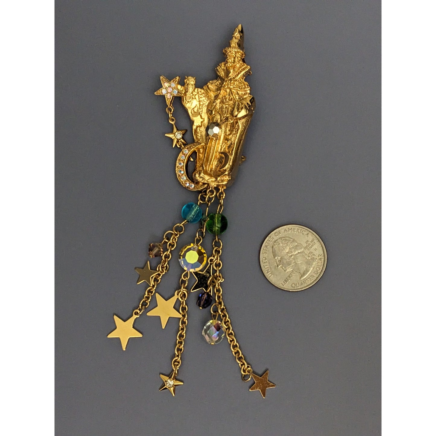 Vintage Kirks Folly Wizard Magician with Stars and Moon Brooch Pin Pendant