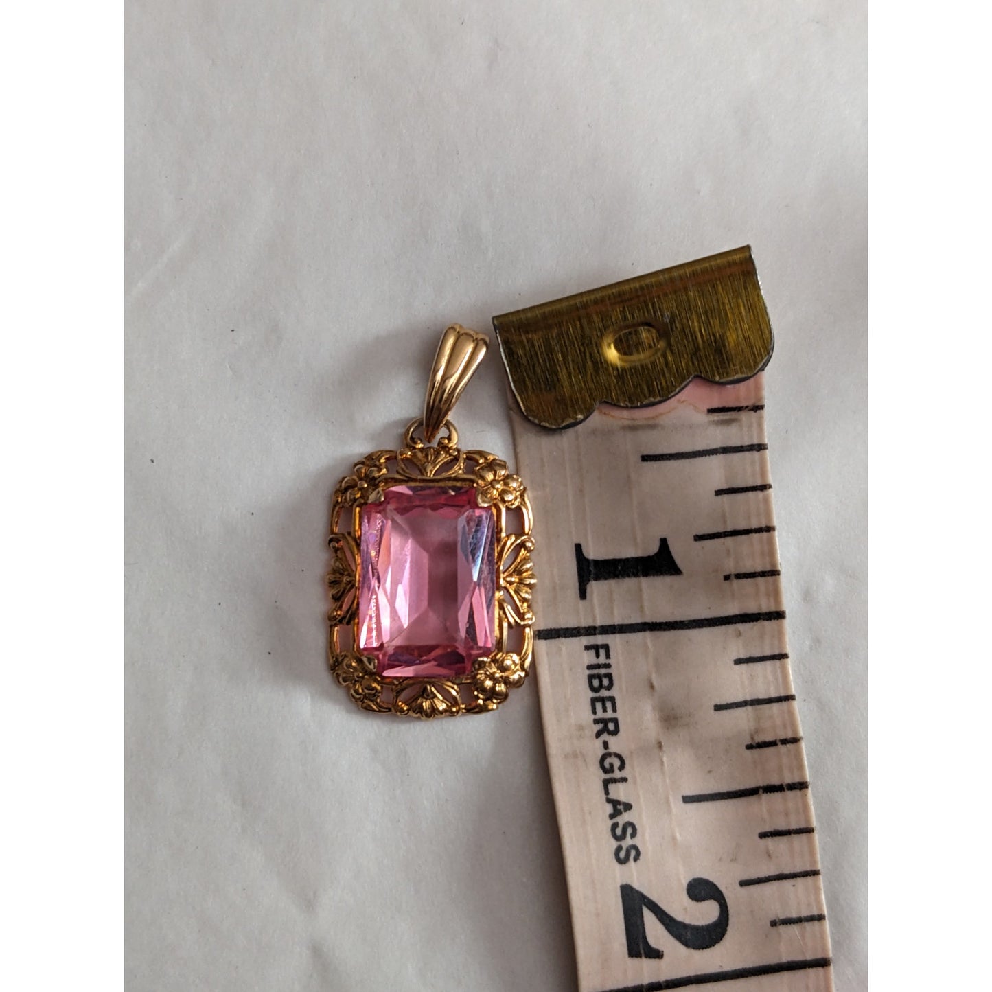Vintage Pendant 10k Yellow Gold Rectangular Faceted Pink Stone