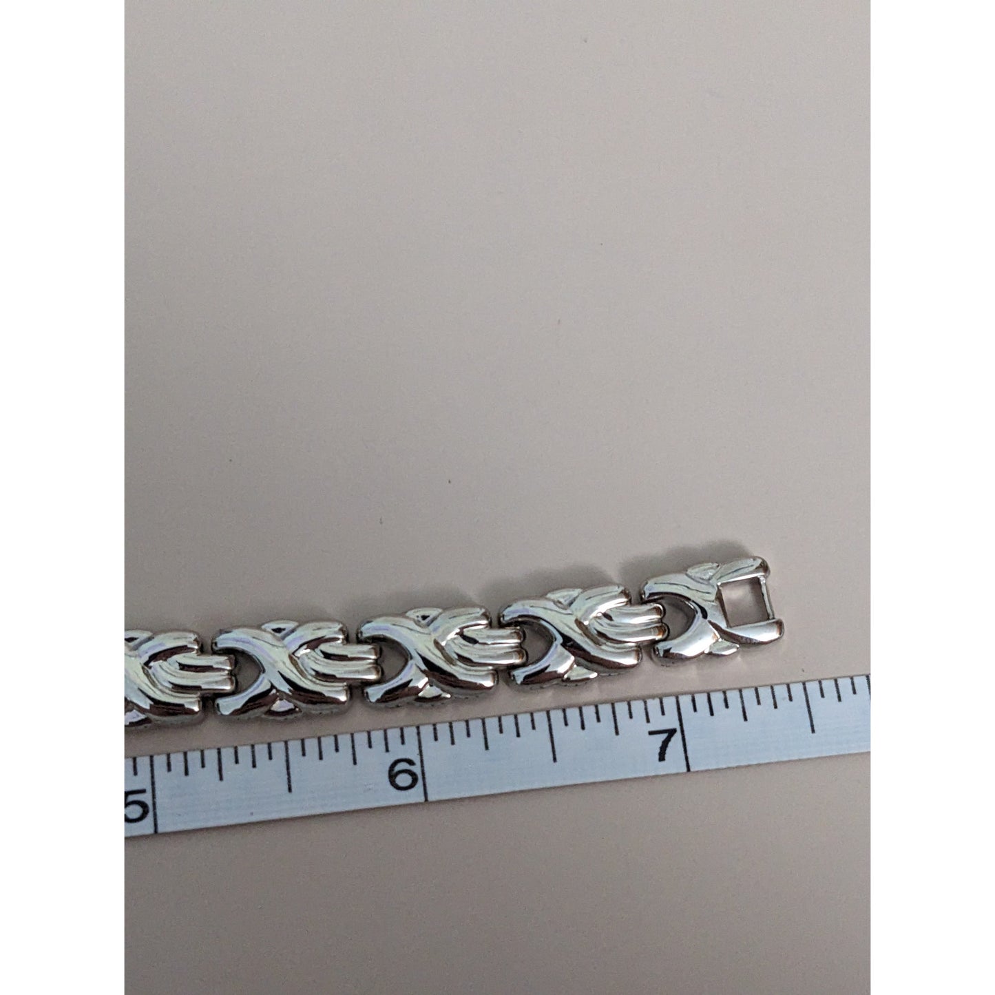 Vintage Andre Mouche Silver Tone Bangle Watch with Blue Floral Enamel Working