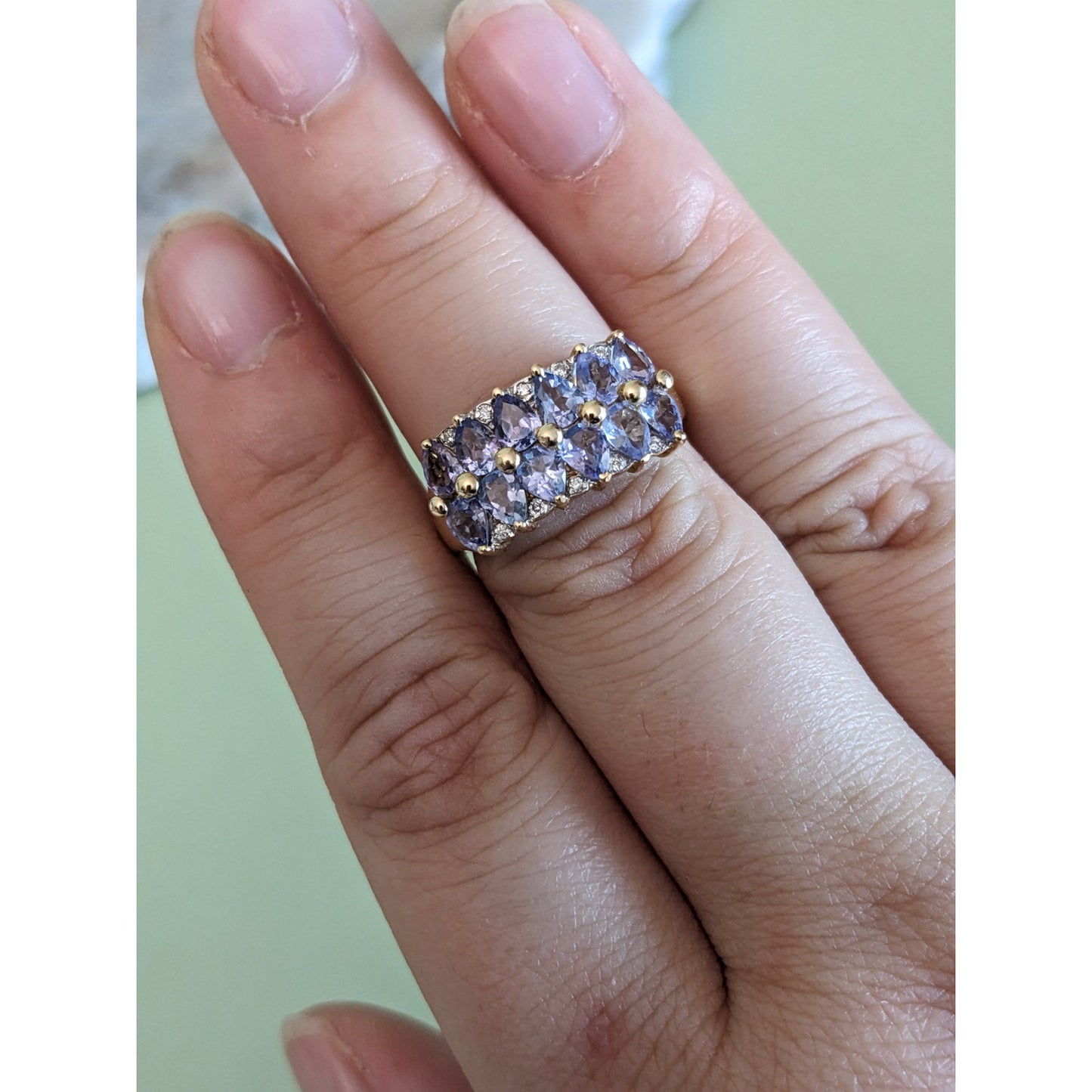 Vintage Tanzanite Diamonds 14K Yellow Gold Ring Size 6US