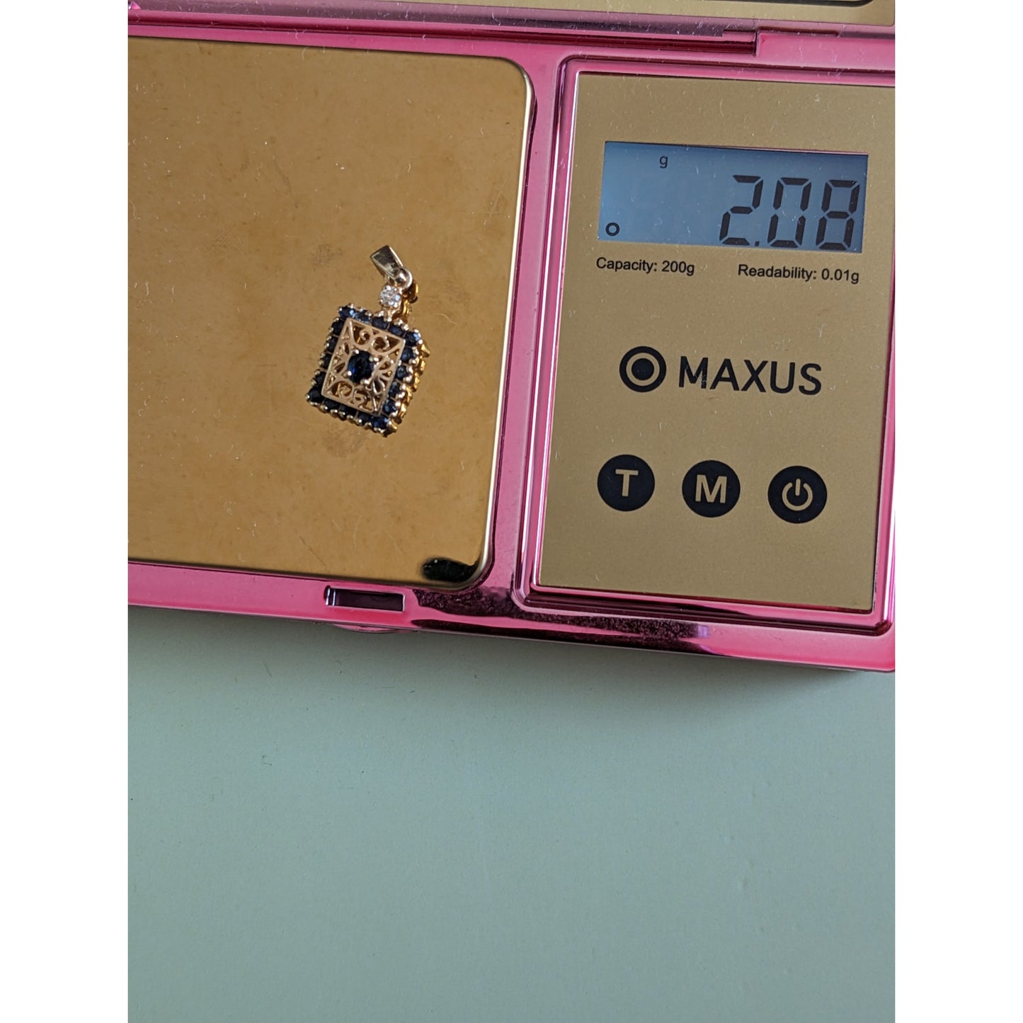 Vintage 14k Yellow Gold with Sapphire Stones and Filigree Design Pendant