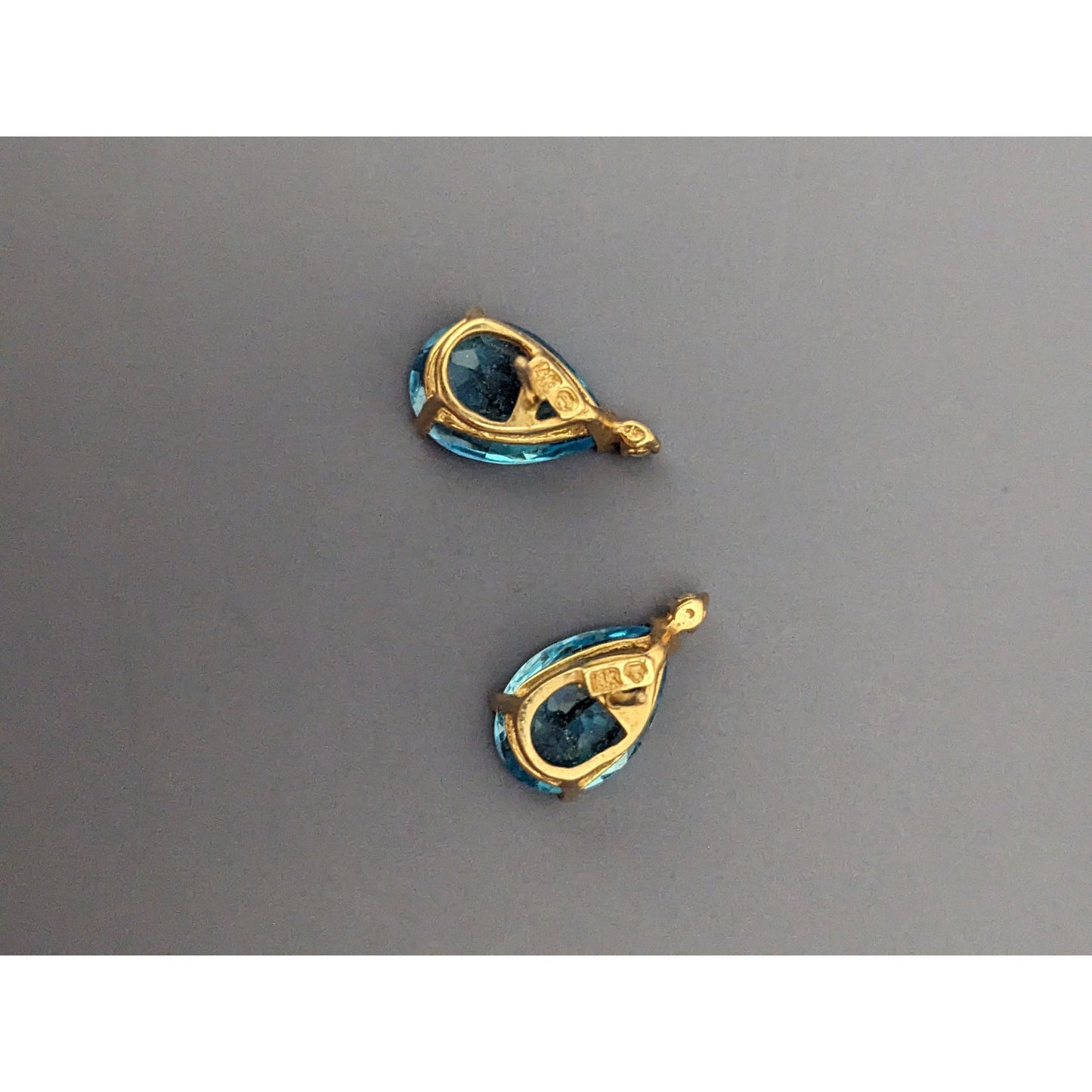 Estate Blue Gem 14k Yellow Gold Pear Shaped Studs with Diamond Accent
