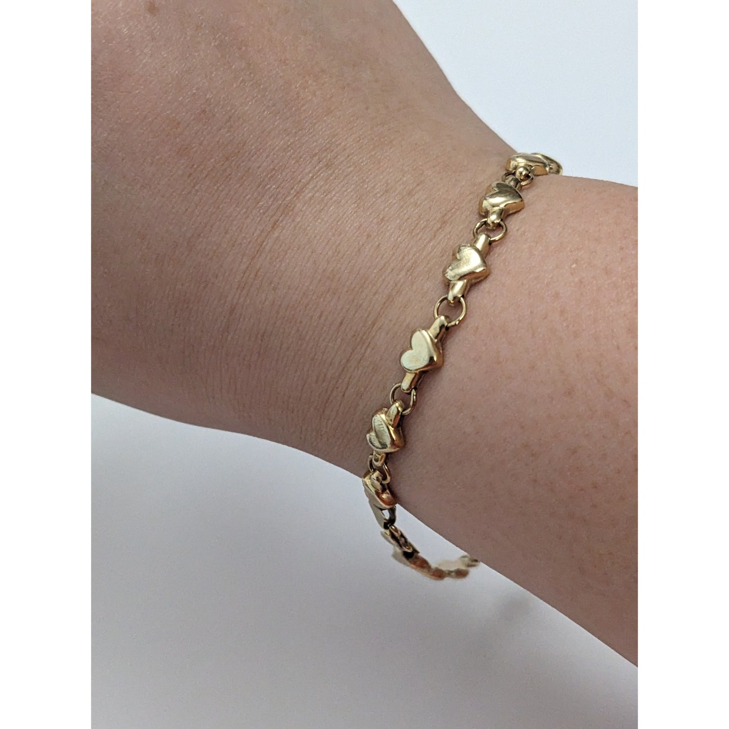 Vintage 14k Yellow Gold Heart Linked Bracelet or Anklet 9in