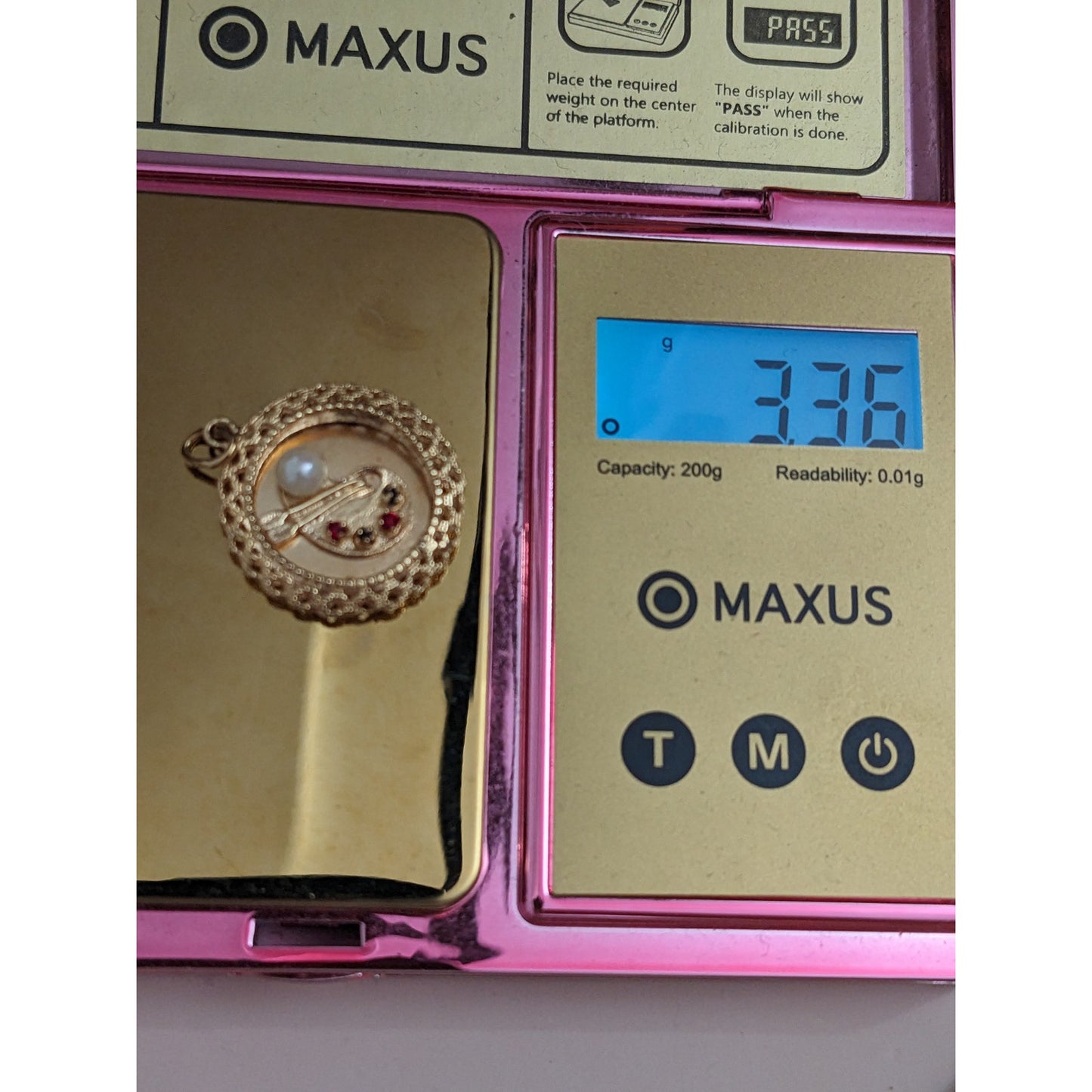 Vintage 14k Yellow Gold Art Paint Pallet Charm with Gems Pendant