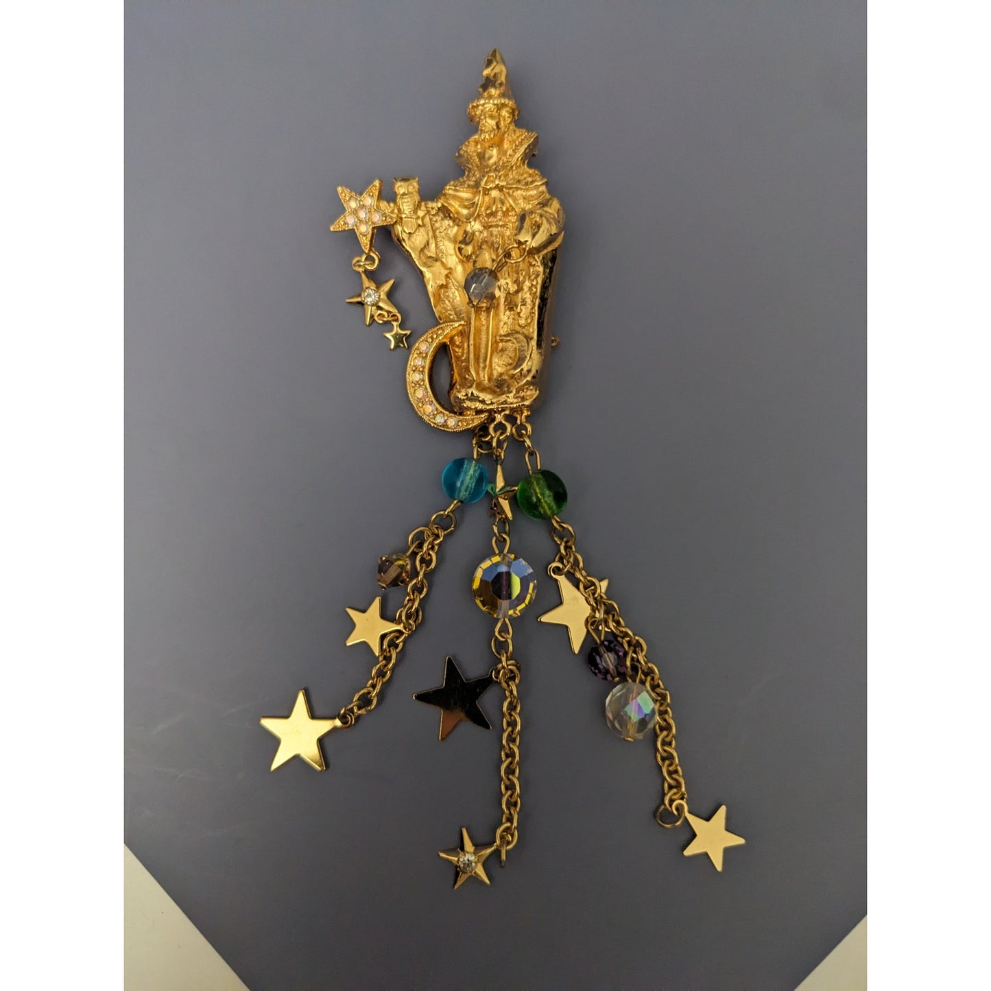Vintage Kirks Folly Wizard Magician with Stars and Moon Brooch Pin Pendant