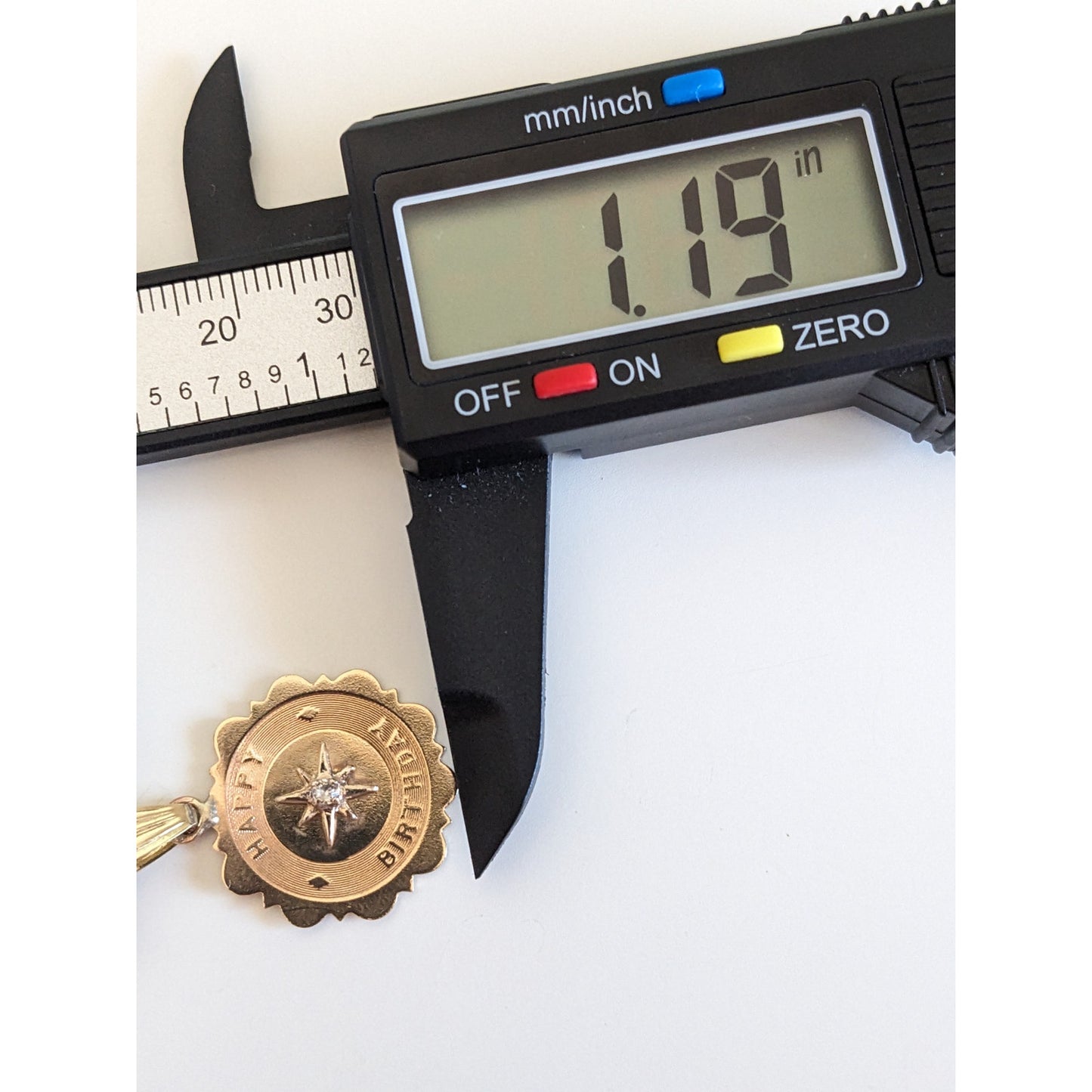 Vintage Unmarked 14k Happy Birthday White Gem Accent Pendant