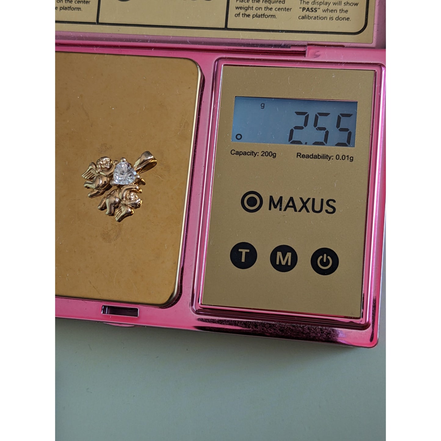 Vintage 14k Yellow Gold Cherubs Holding CZ Heart Pendant