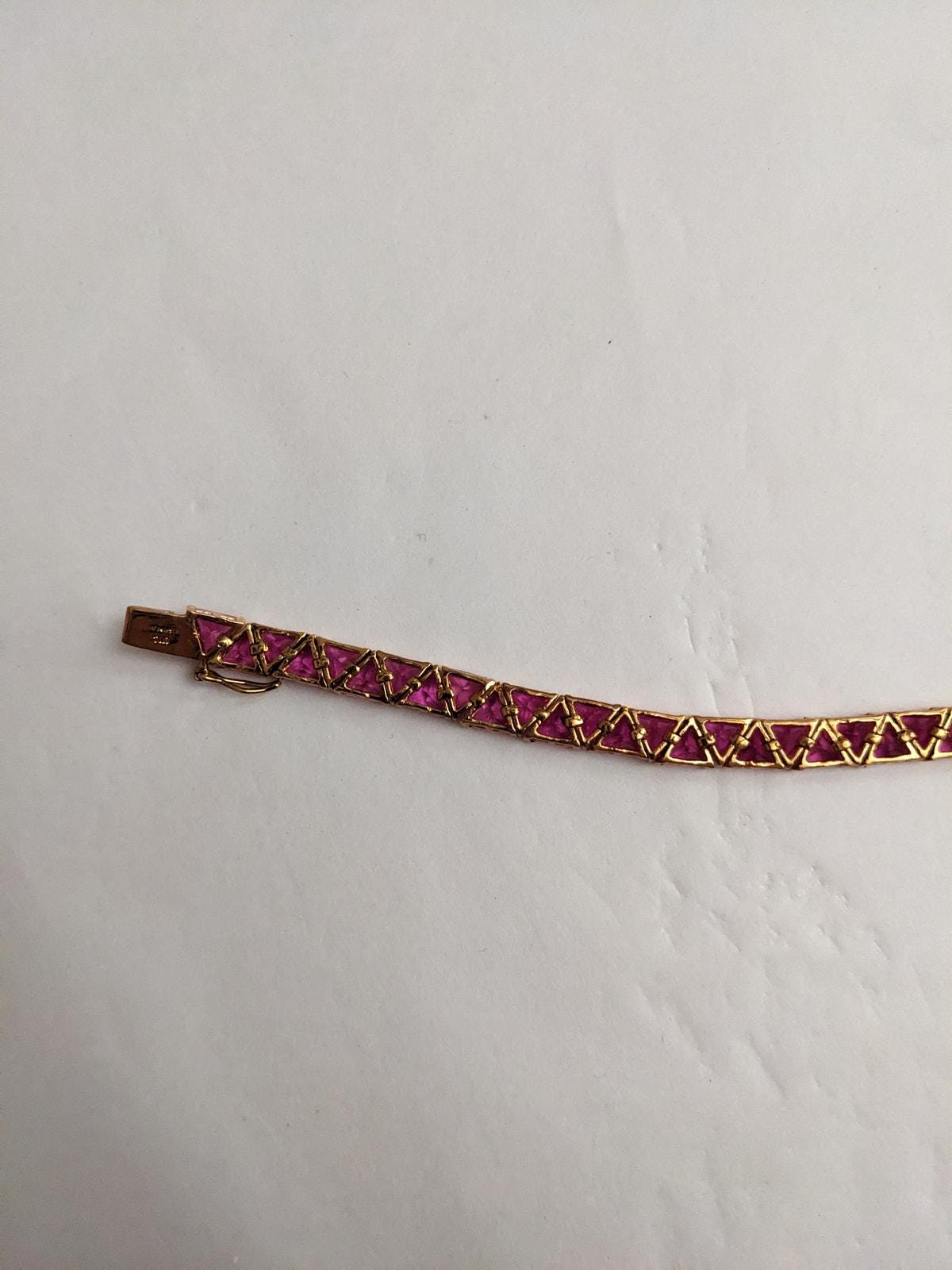 Rose Gold Plated Tennis Bracelet in 925 Pink Stones 7.5in