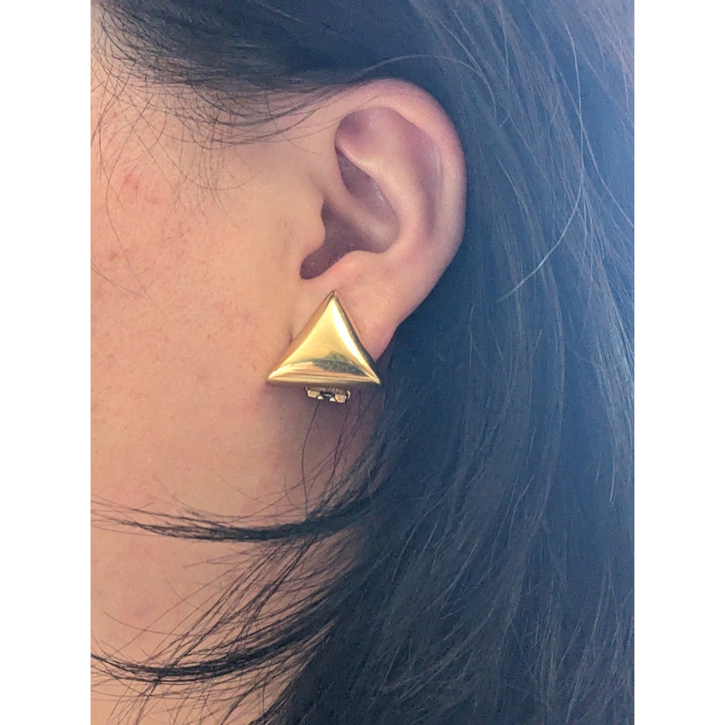 Vintage 14k Yellow Gold Hollow Chunky Triangle Earrings Omega Backs