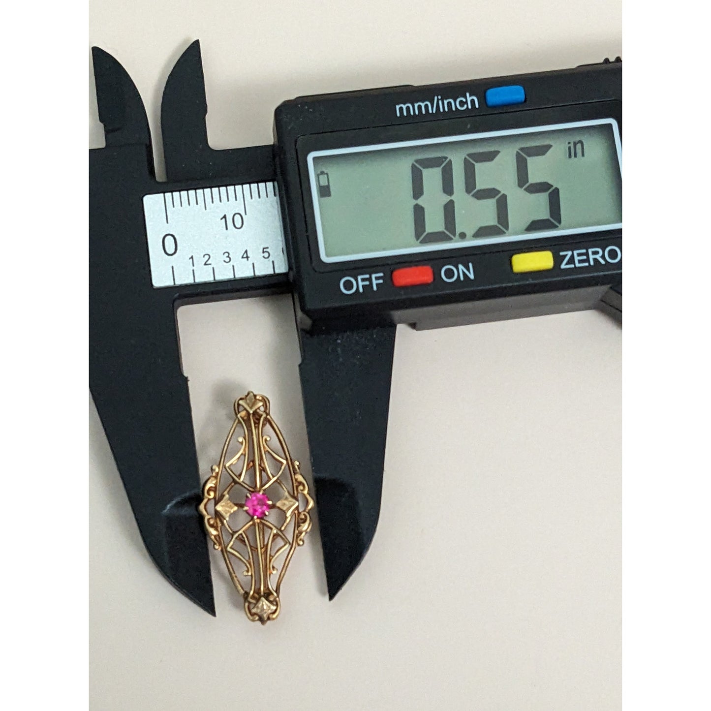 Antique 14k Gold Mini Dainty Pink Glass Victorian Flower Brooch