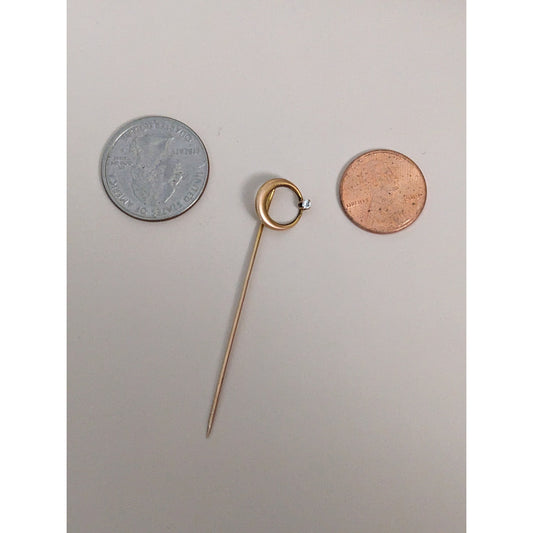 Antique Unmarked 12k Yellow Gold White Gem Crescent Moon Stick Pin