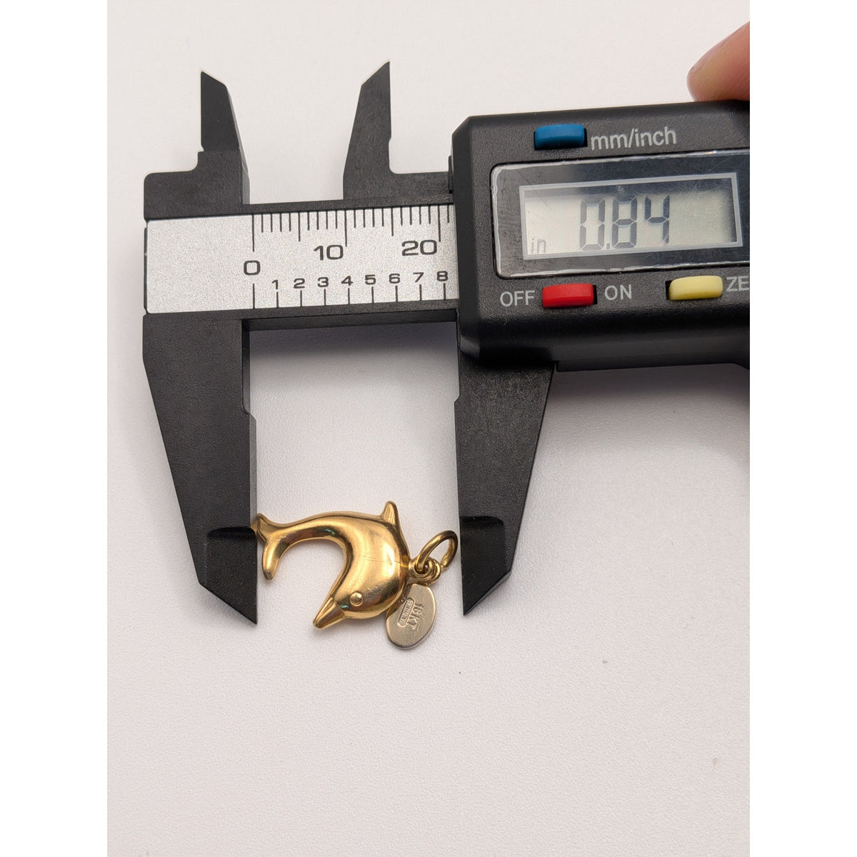 Vintage 18k Solid Yellow Gold Mini Dolphin Charm and Tag w/ Jump Ring (open)