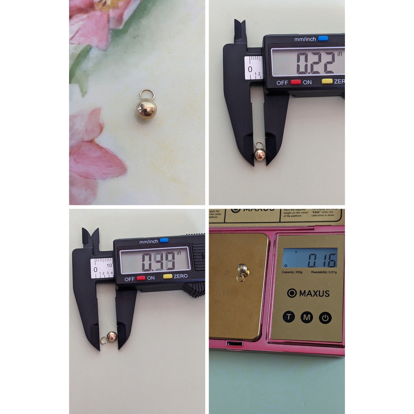 Vintage Unmarked 14k Solid Yellow Gold Dainty Mini Charm (Star, Ball, Heart)