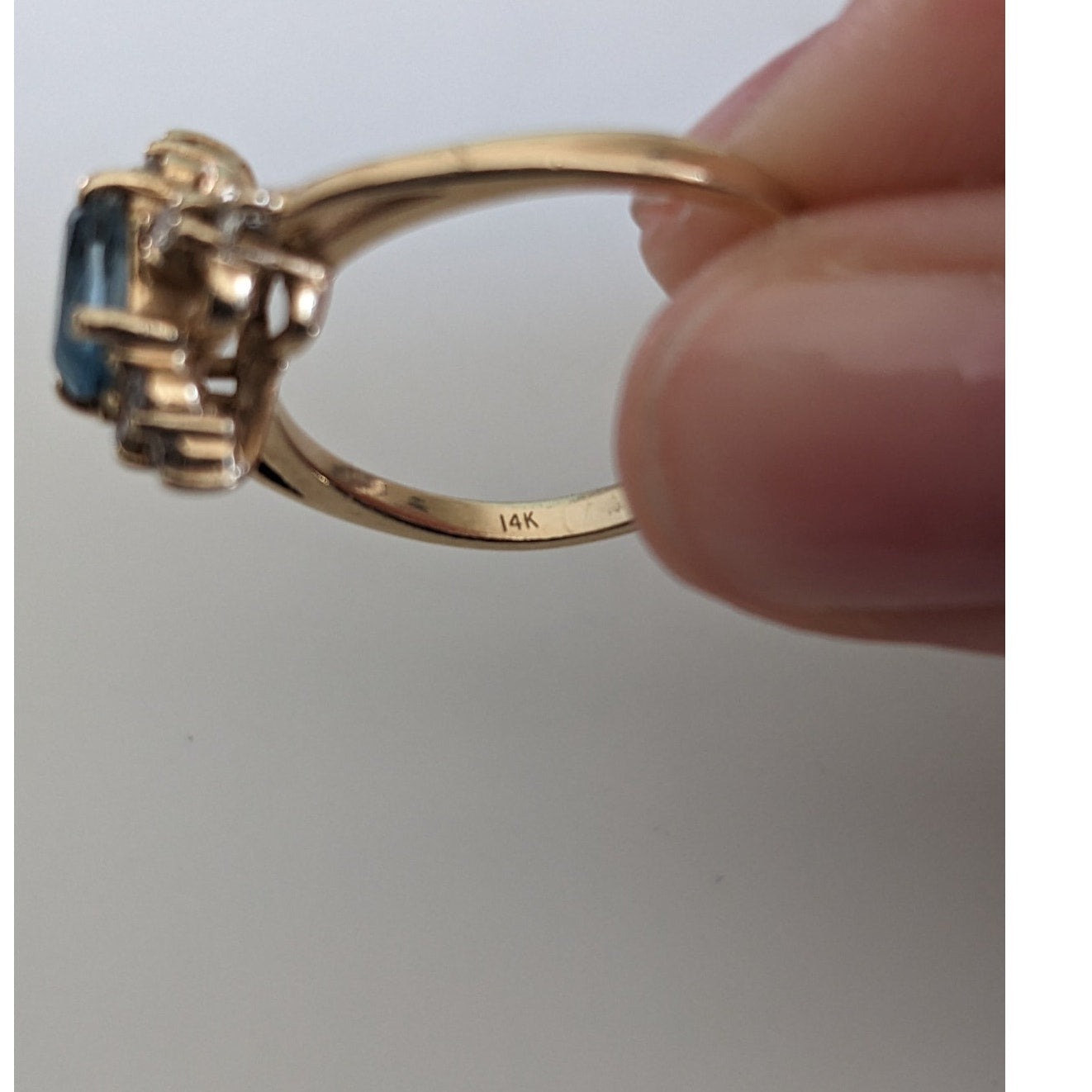 Vintage 14k Yellow Gold Ring with Blue Gem and Diamond Accents 7.75US