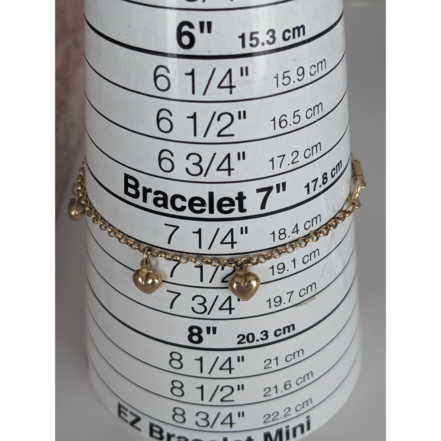 Vintage 14k Yellow Gold Dangle Heart Charm Bracelet 7.25in