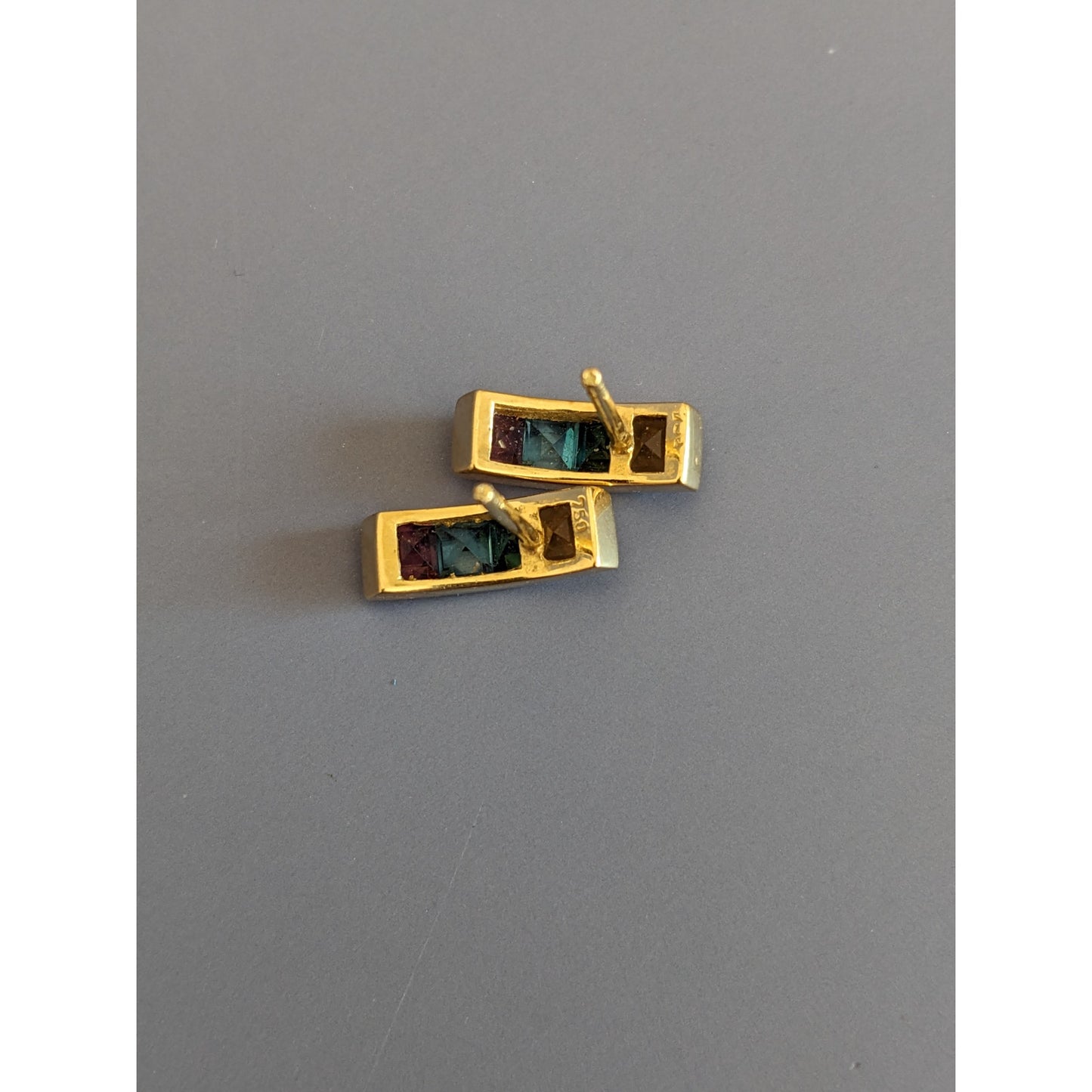 Estate 18k 750 Yellow Gold Earrings with Multicolor Gemstones