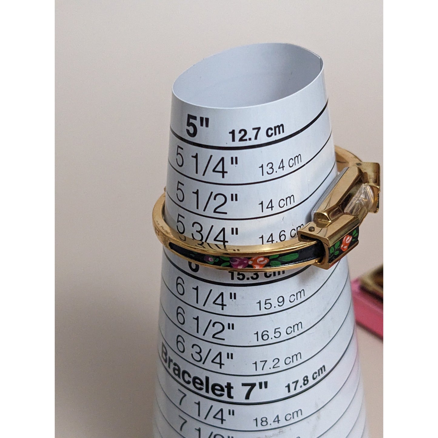 Vintage Andre Mouche Silver Tone Bangle Watch with Blue Floral Enamel Working