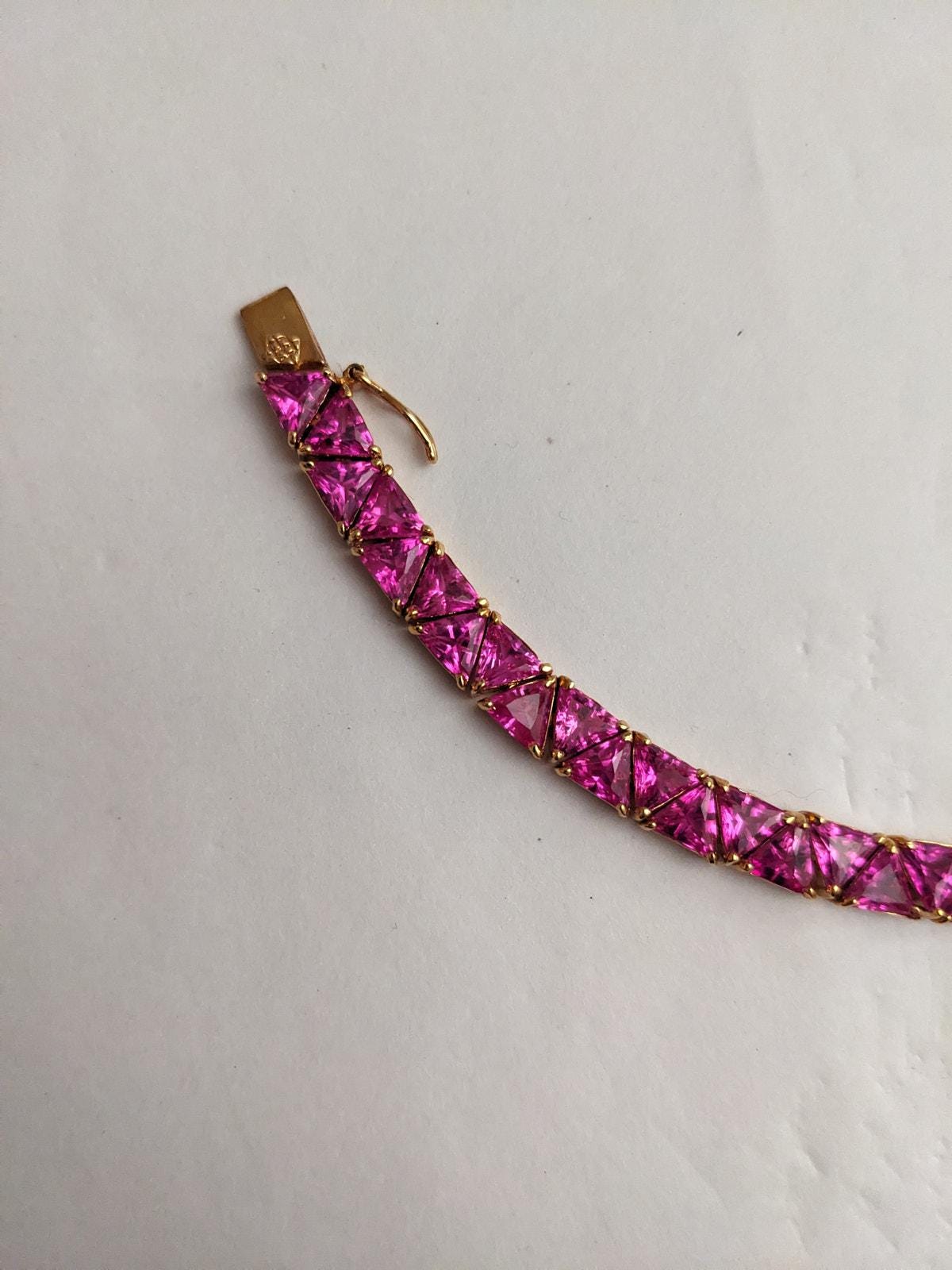 Rose Gold Plated Tennis Bracelet in 925 Pink Stones 7.5in