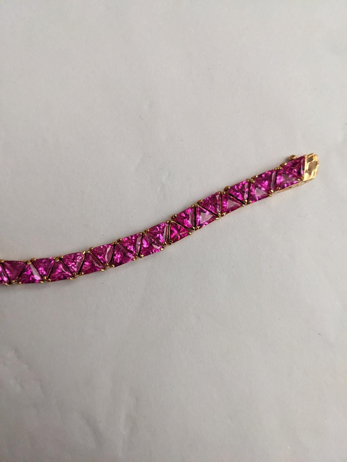 Rose Gold Plated Tennis Bracelet in 925 Pink Stones 7.5in