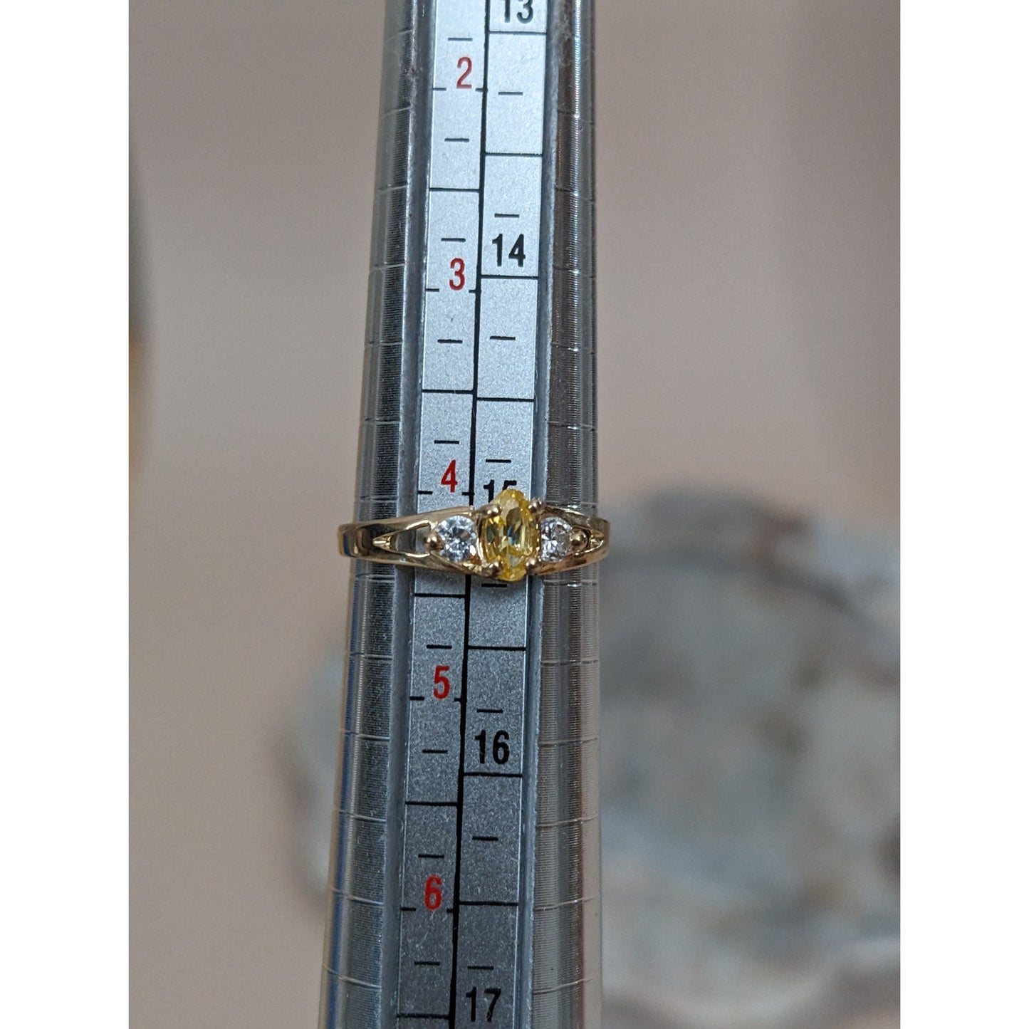 Vintage 14k Gold Mini Dainty Ring with CZ Yellow and White Stones Size 4.5US