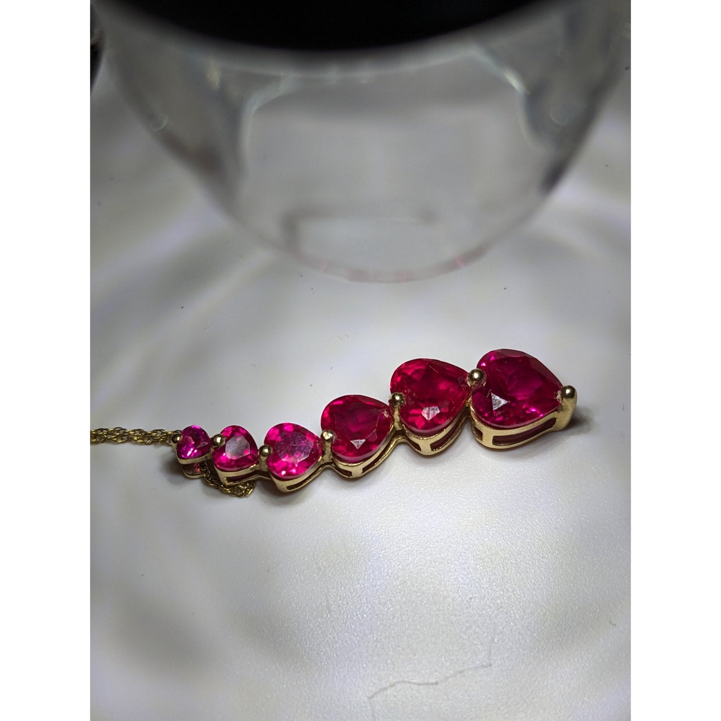 Estate 10k Yellow Gold Simulated Heart Rubies Pendant and Necklace