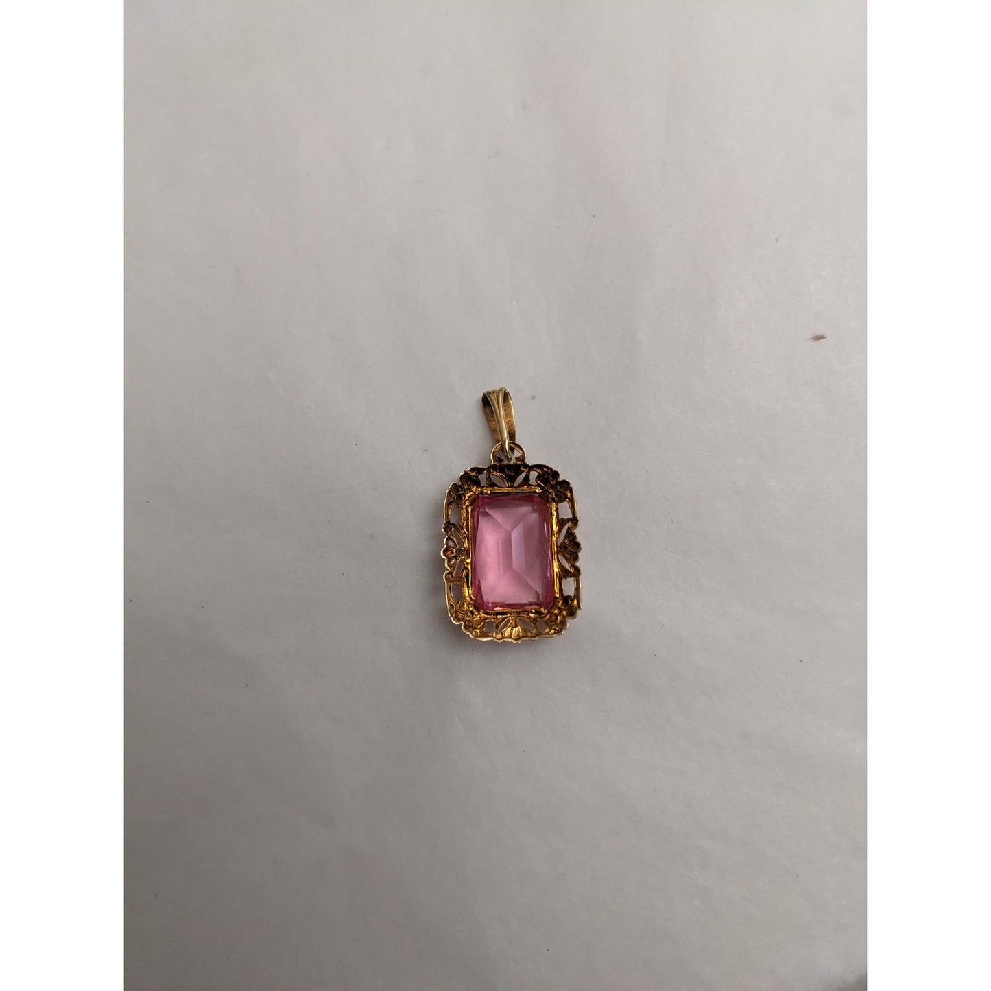 Vintage Pendant 10k Yellow Gold Rectangular Faceted Pink Stone
