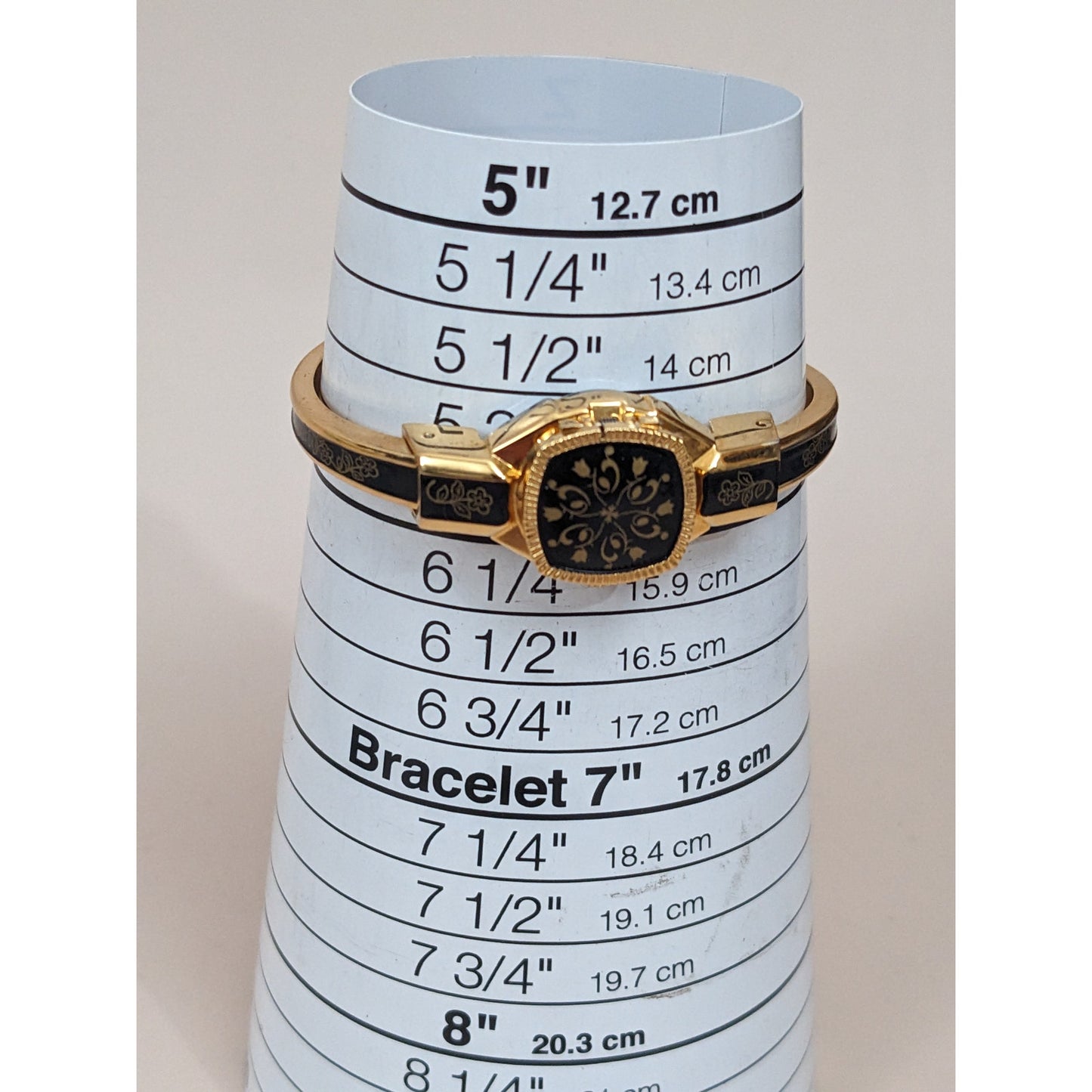 Vintage Andre Mouche Gold Peekaboo Watch Square Dial Black Enamel Gold Flowers