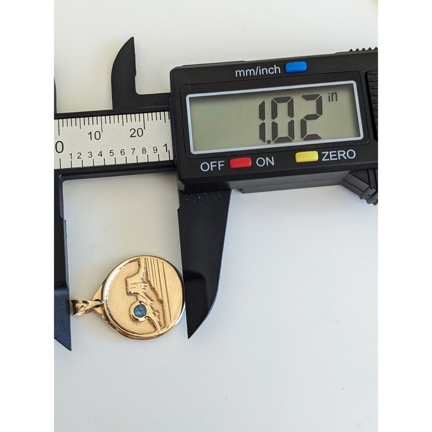 Vintage 14k Yellow Gold Mountain Beach with Blue Gem Pendant