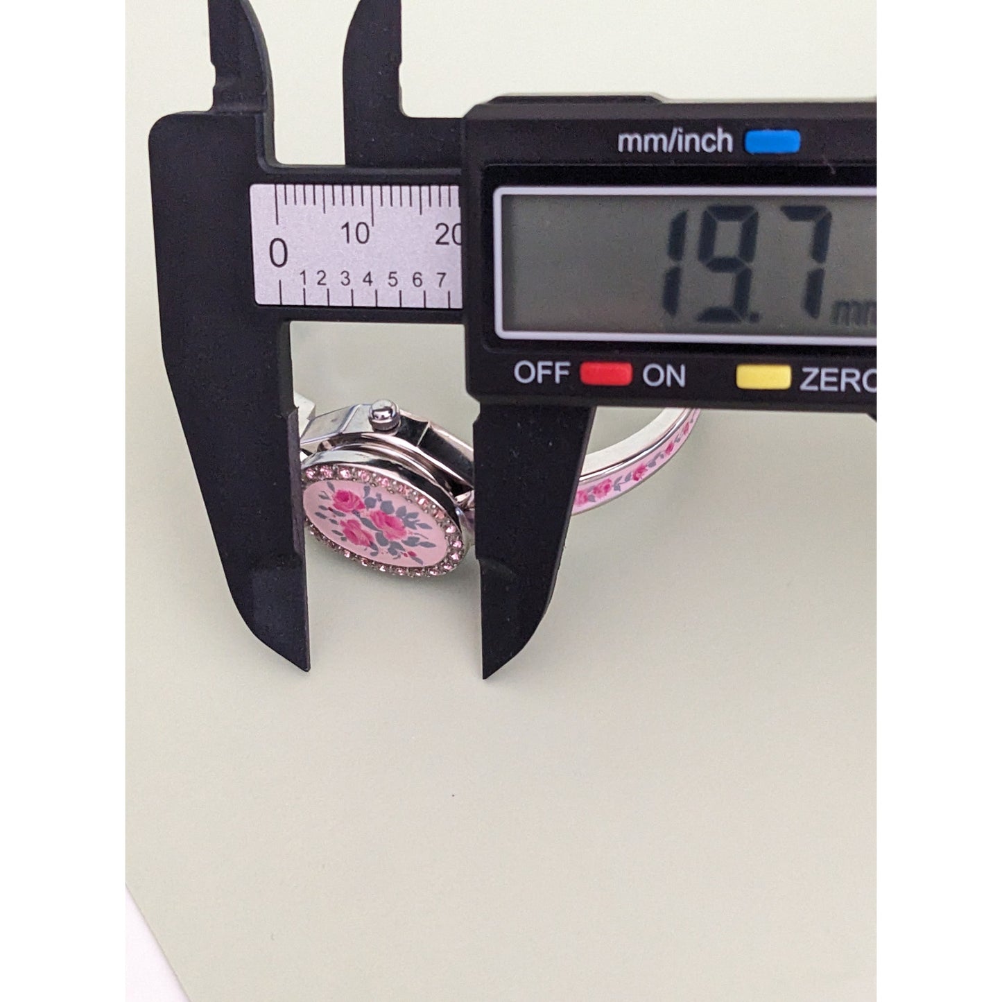 Vintage Andre Mouche Silver Tone Peek A Boo Bangle Watch, Pink Enamel Floral