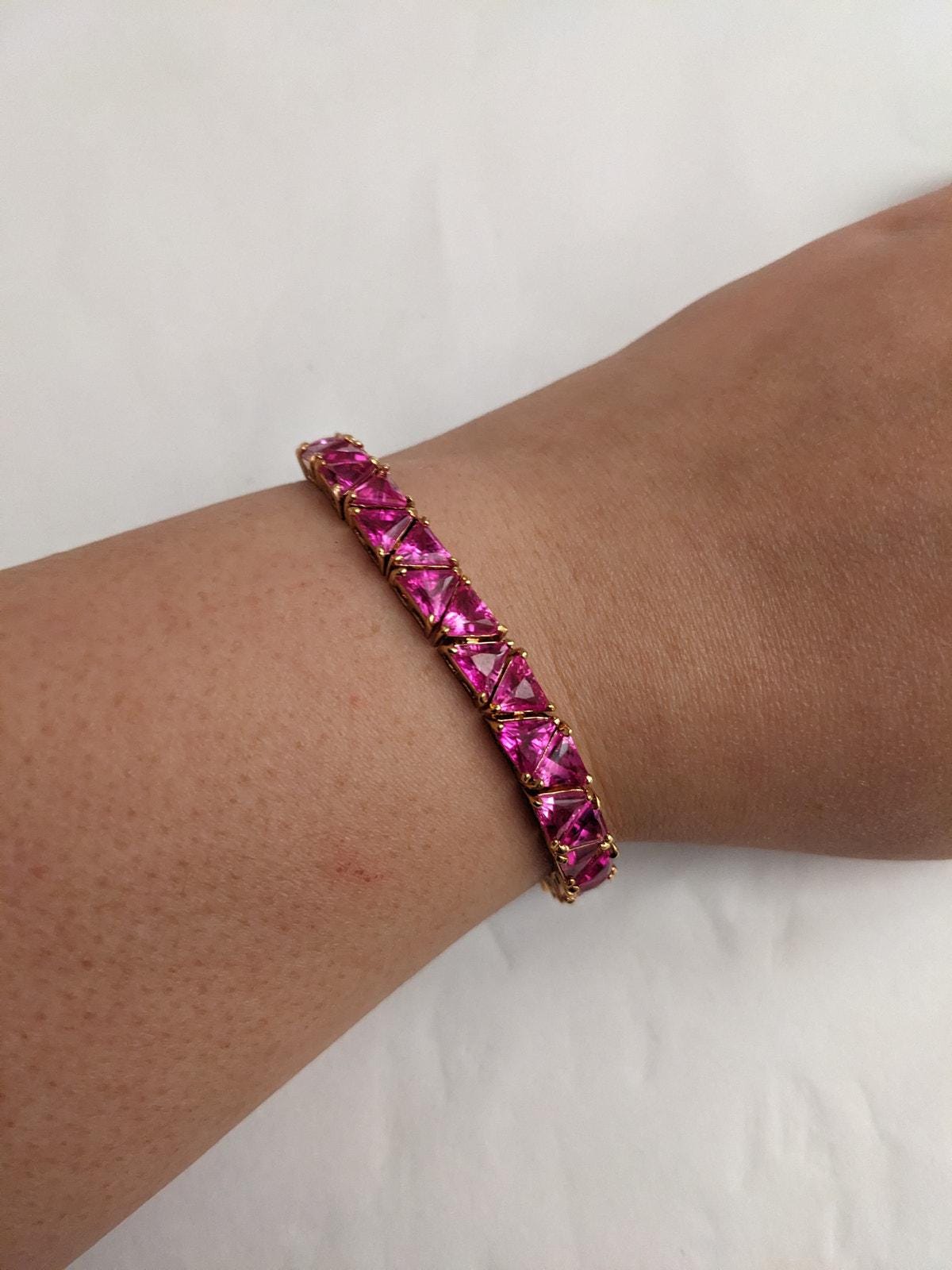 Rose Gold Plated Tennis Bracelet in 925 Pink Stones 7.5in
