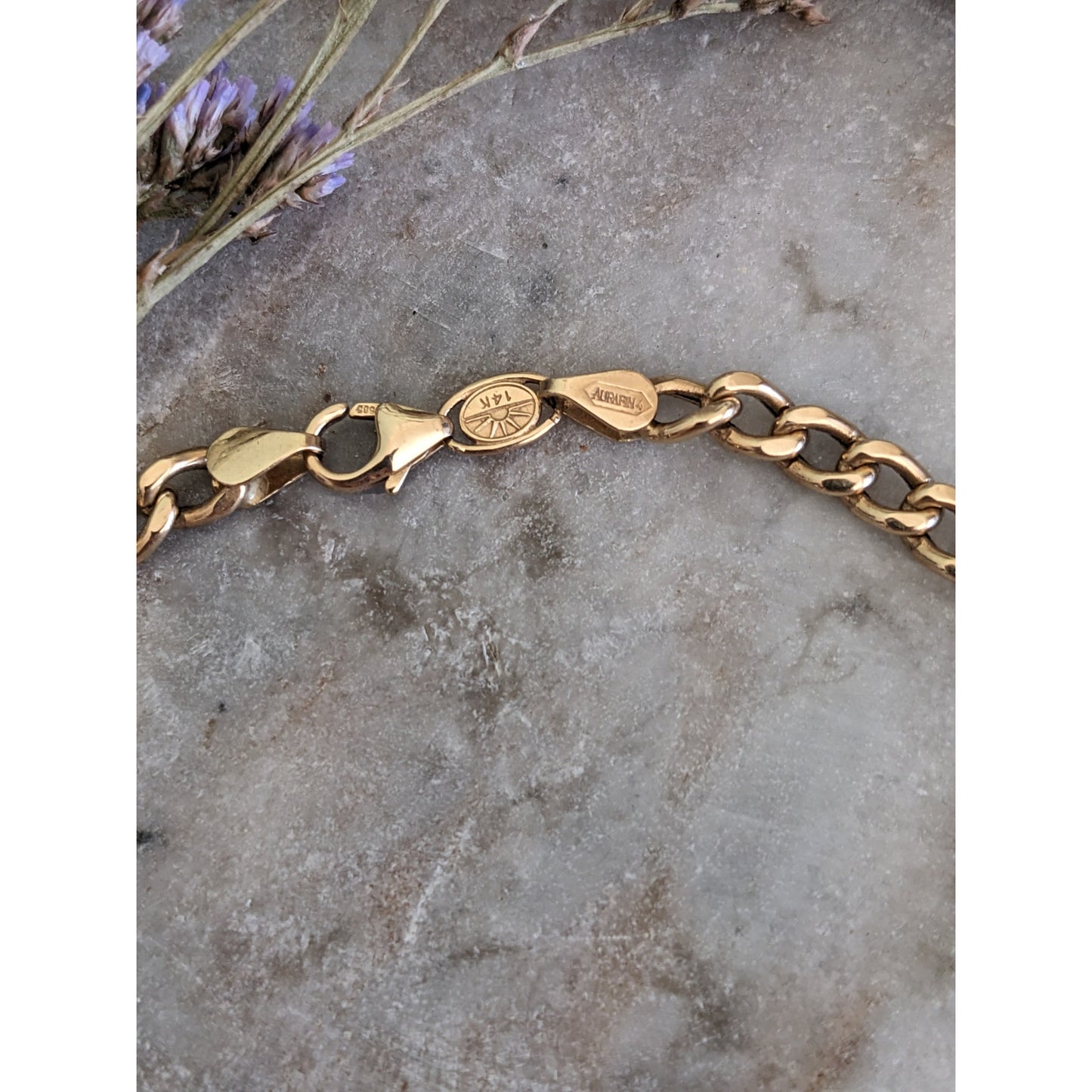 Estate Aurafin 14k Yellow Gold Chain Bracelet or Anklet 10in