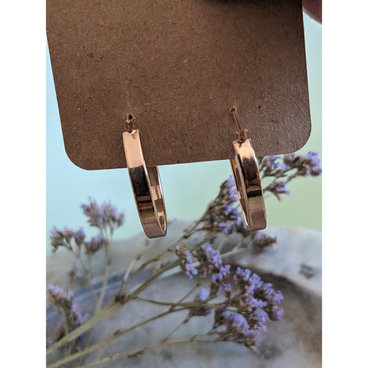 Estate 14k Rose Gold Oval Hollow Hoop Earrings 0.15in Thick