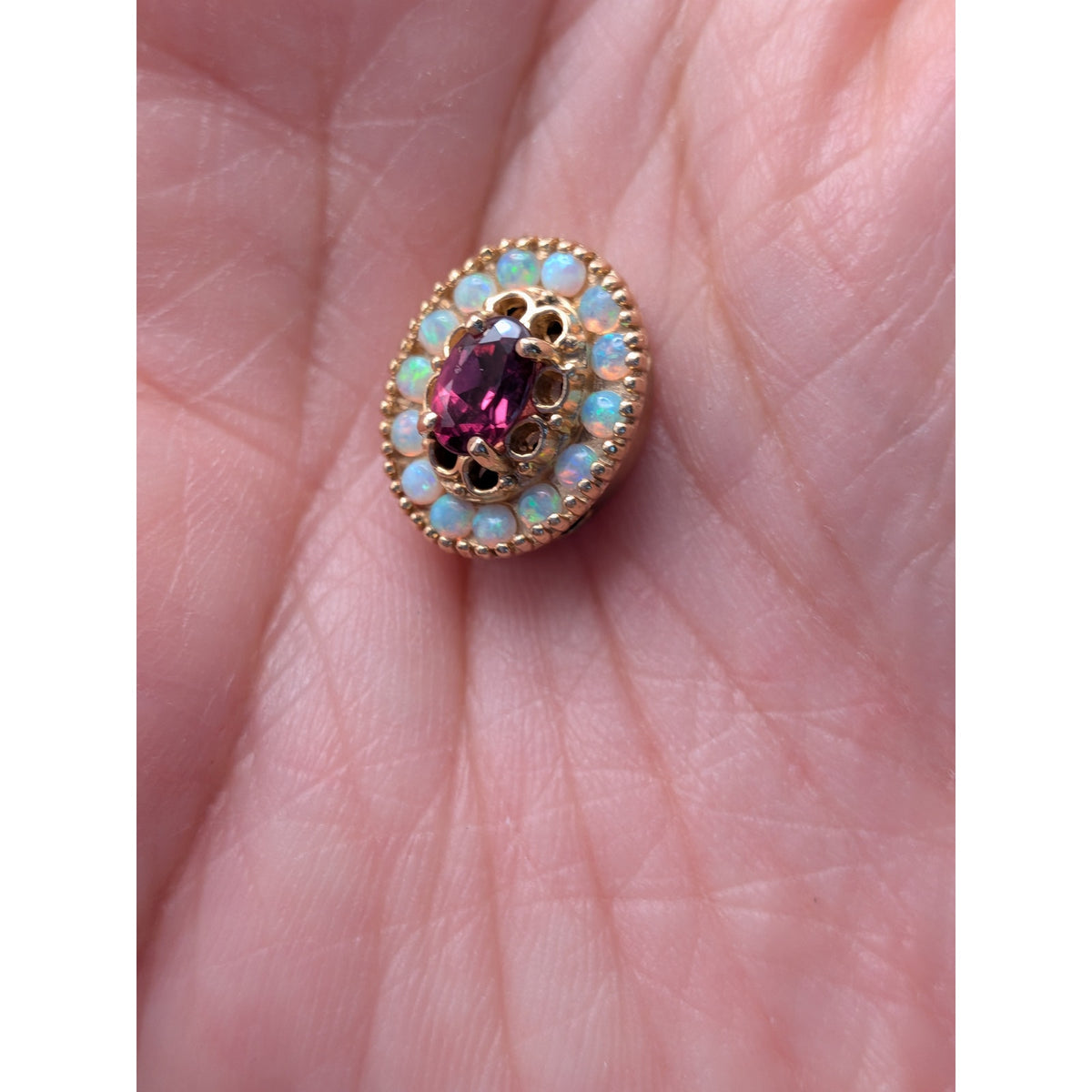 Vintage Old Victoria 14k Gold Bracelet Slide Charm Pink Center & Opals