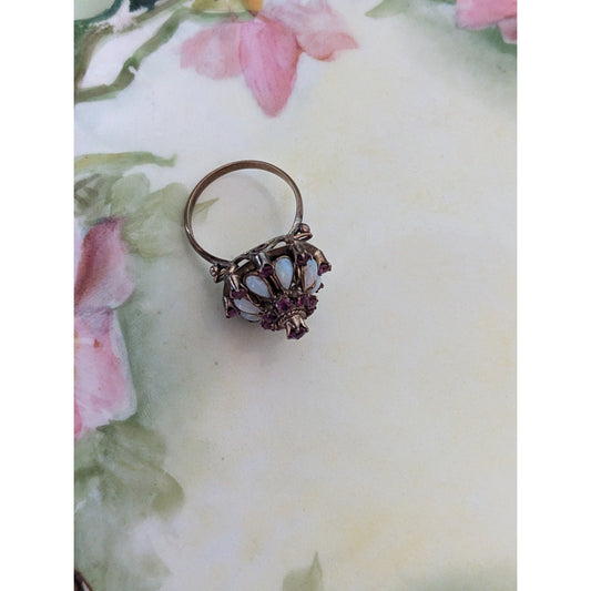 FLAW Vintage 10k Yellow Gold Thai Princess Harem Opal Cluster Ring Size 5.5US