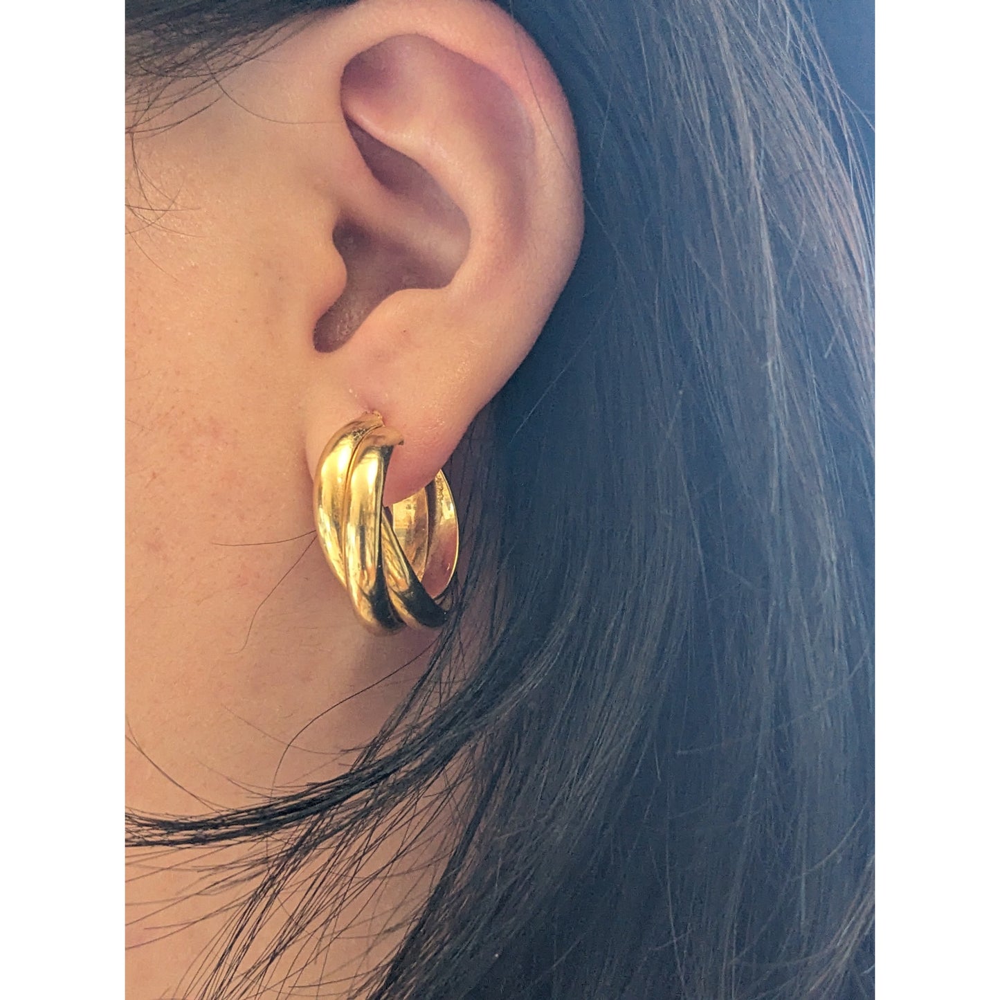 Estate 14k Yellow Gold Hollow Chunky Polished Triple Twist Gold Hoops